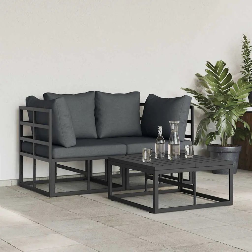 vidaXL vidaXL Garden Sofa Set 3 pcs Black Metal - Garden Sofa Sets