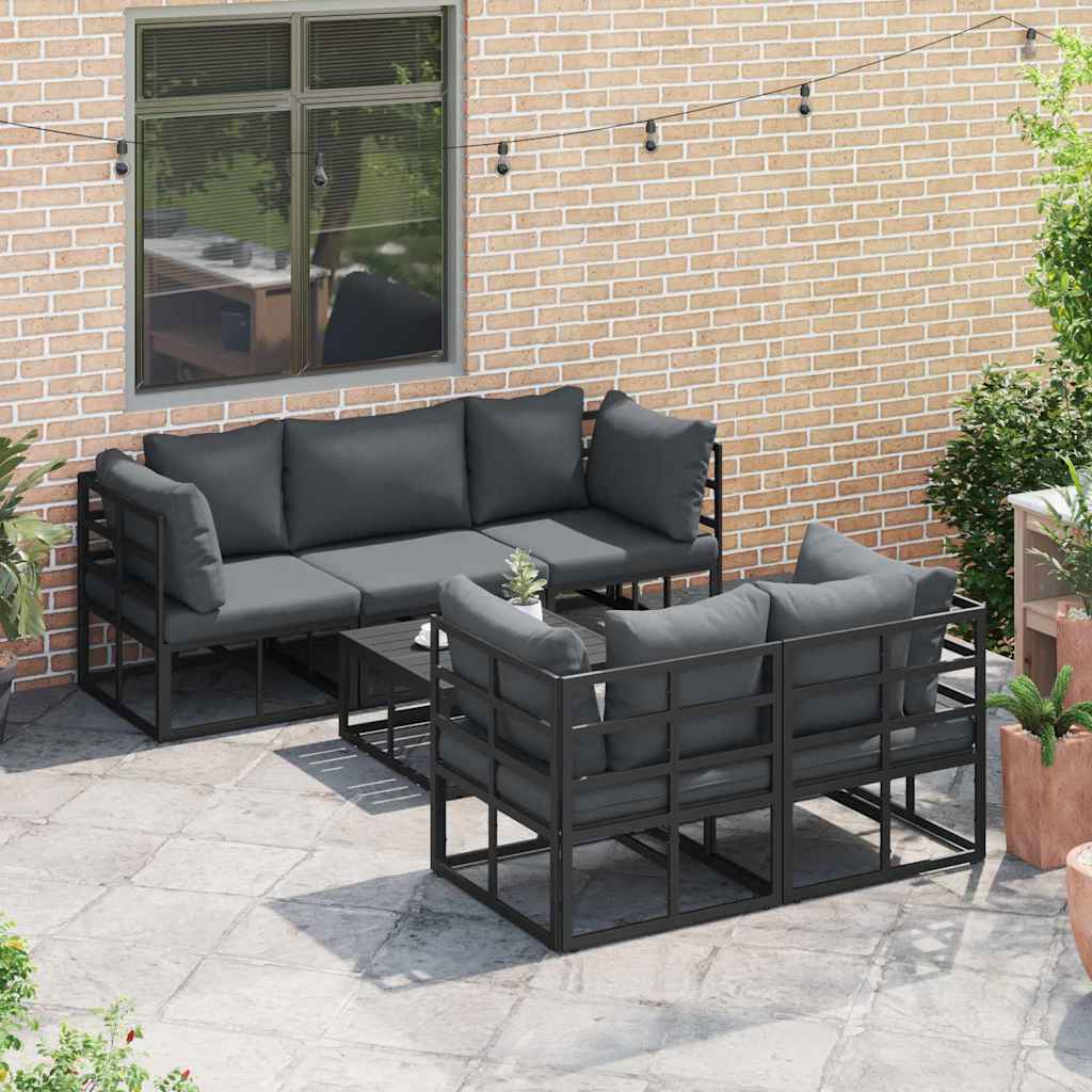 vidaXL vidaXL Garden Sofa Set with Cushion 6 pcs Black Steel - Garden Sofa Sets