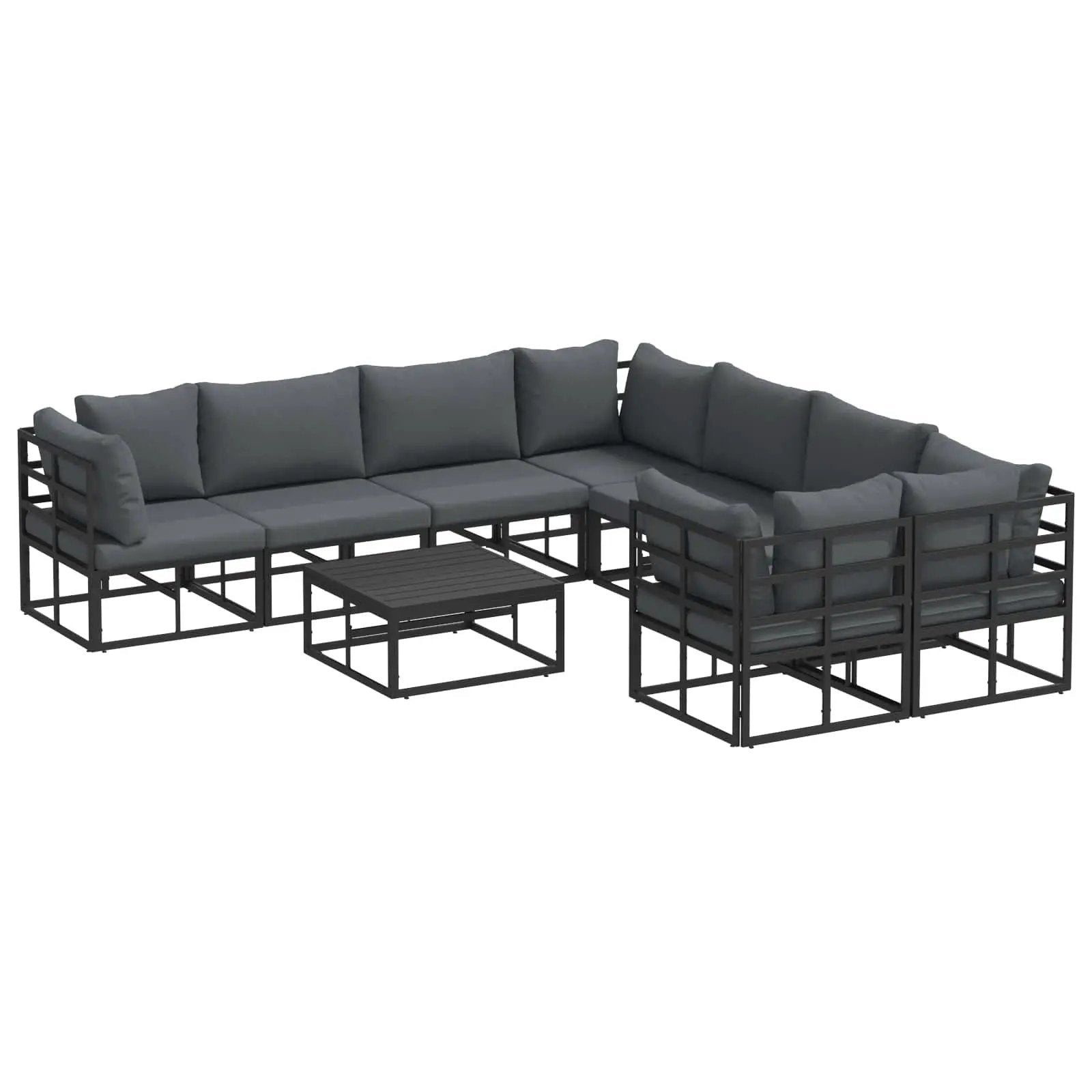 vidaXL vidaXL Garden Sofa Set with Cushion 9 pcs Black Steel - Garden Sofa Sets