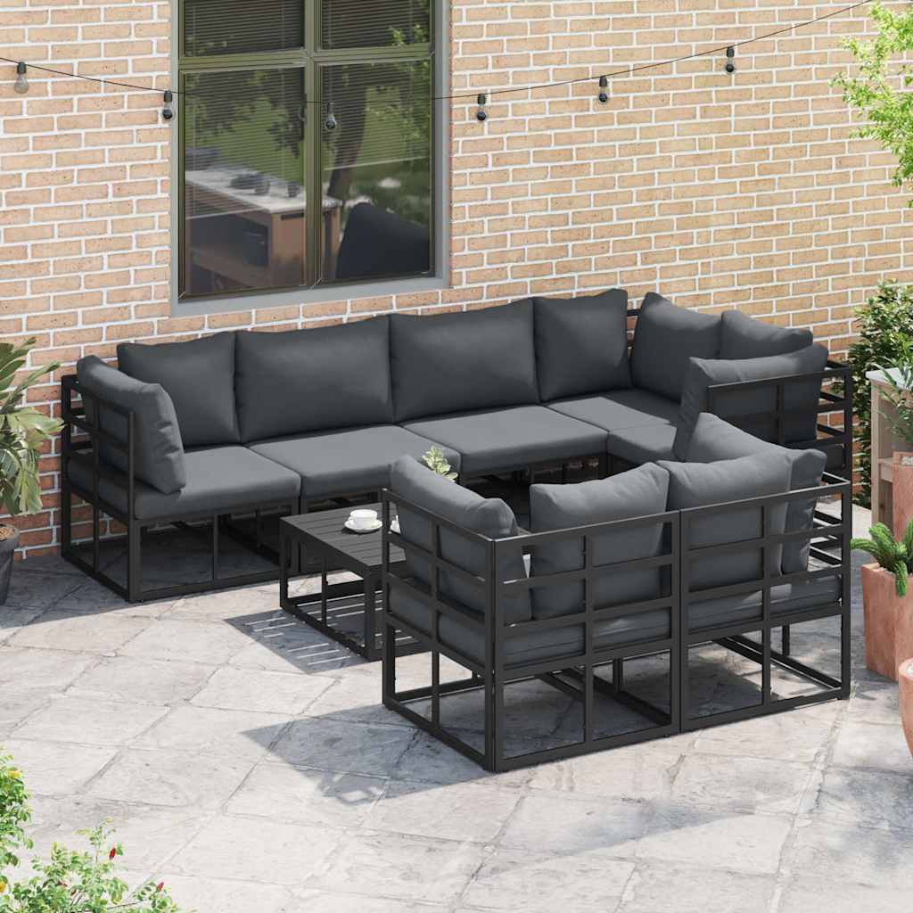 vidaXL vidaXL Garden Sofa Set with Cushion 7 pcs Black Steel - Garden Sofa Sets