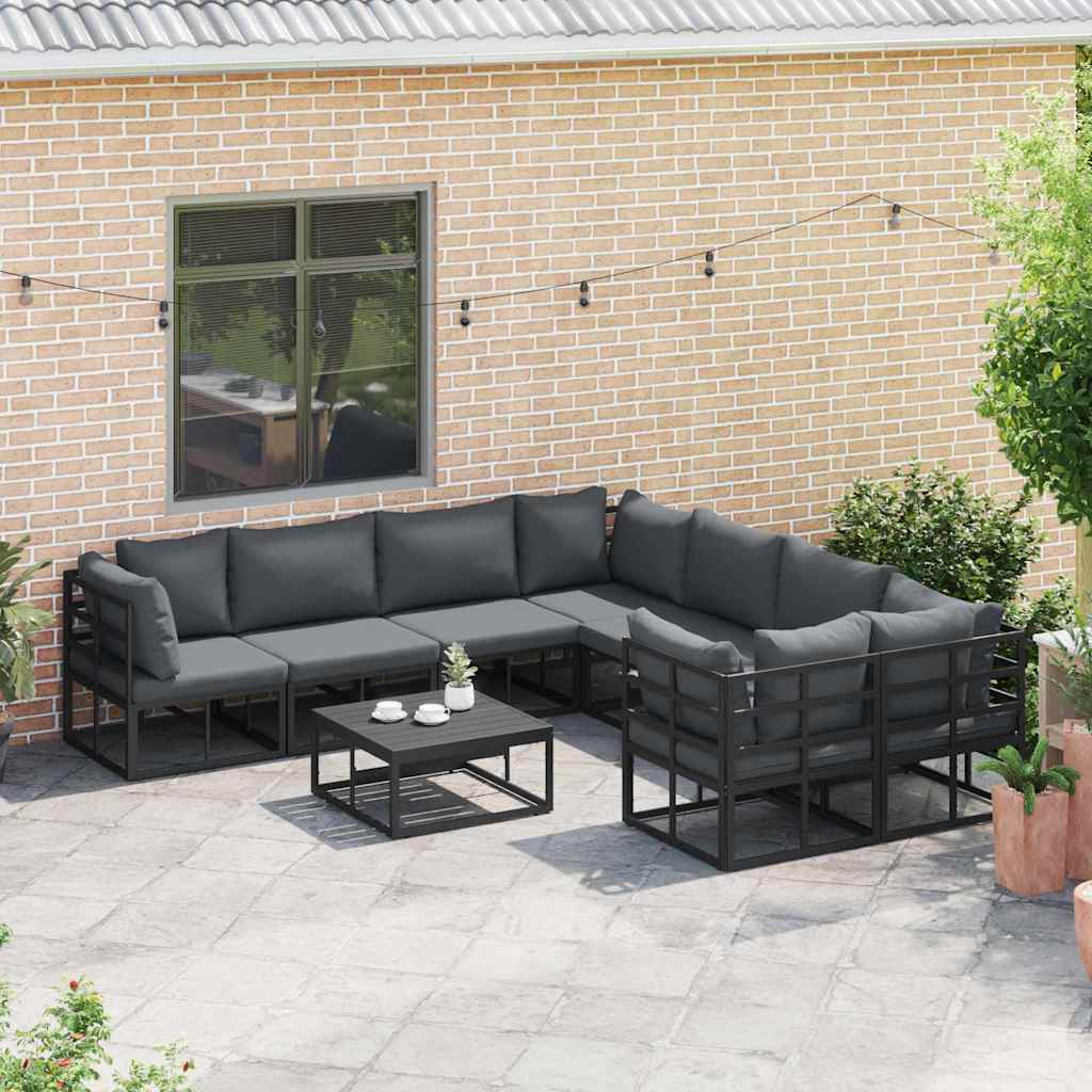 vidaXL vidaXL Garden Sofa Set with Cushion 8 pcs Black Steel - Garden Sofa Sets