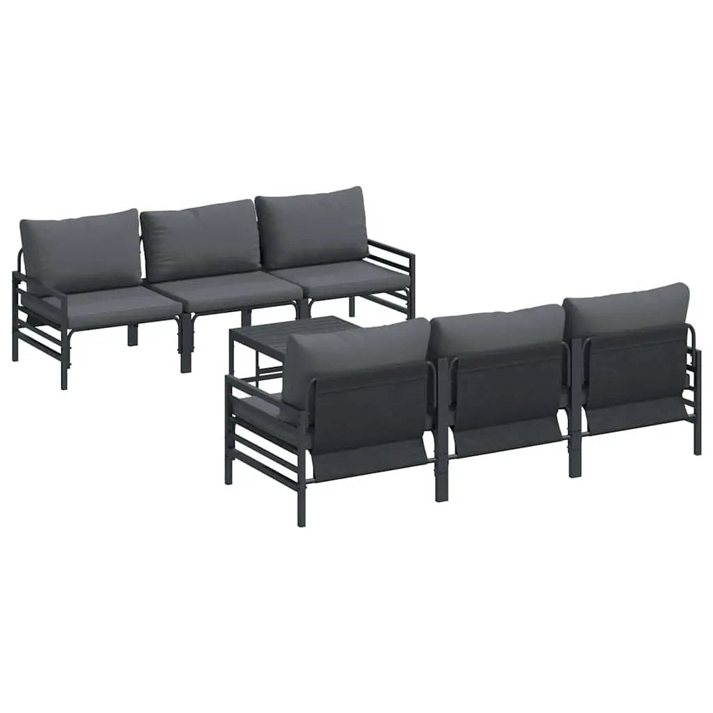 vidaXL vidaXL Garden Sofa Set with Cushion 7 pcs Black Steel - Garden Sofa Sets