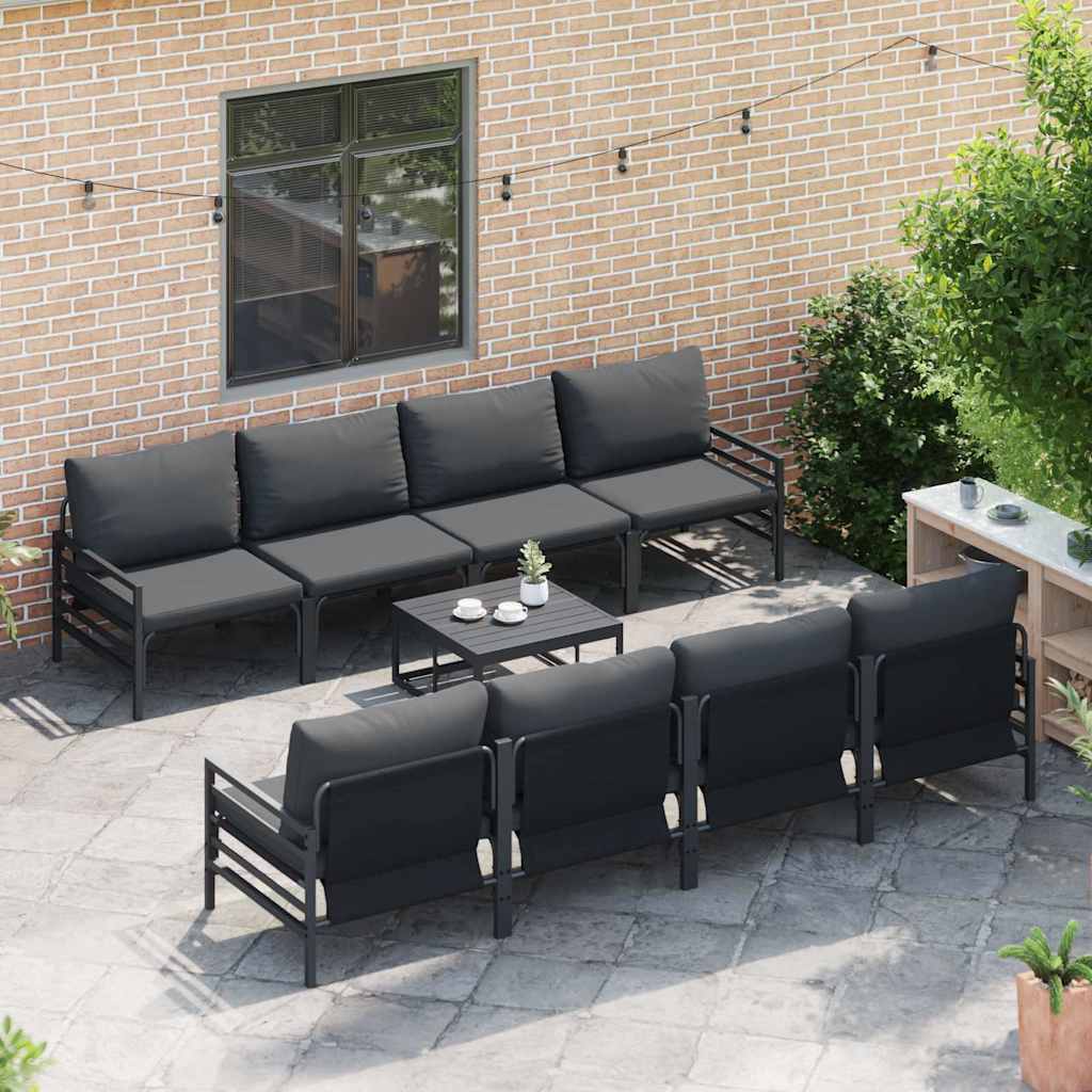 vidaXL vidaXL Garden Sofa Set with Cushion 9 pcs Black Steel - Garden Sofa Sets