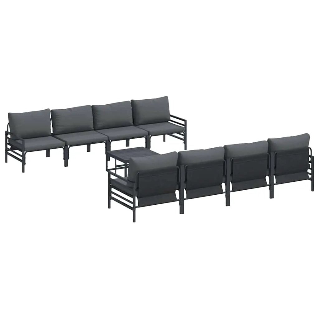 vidaXL vidaXL Garden Sofa Set with Cushion 9 pcs Black Steel - Garden Sofa Sets