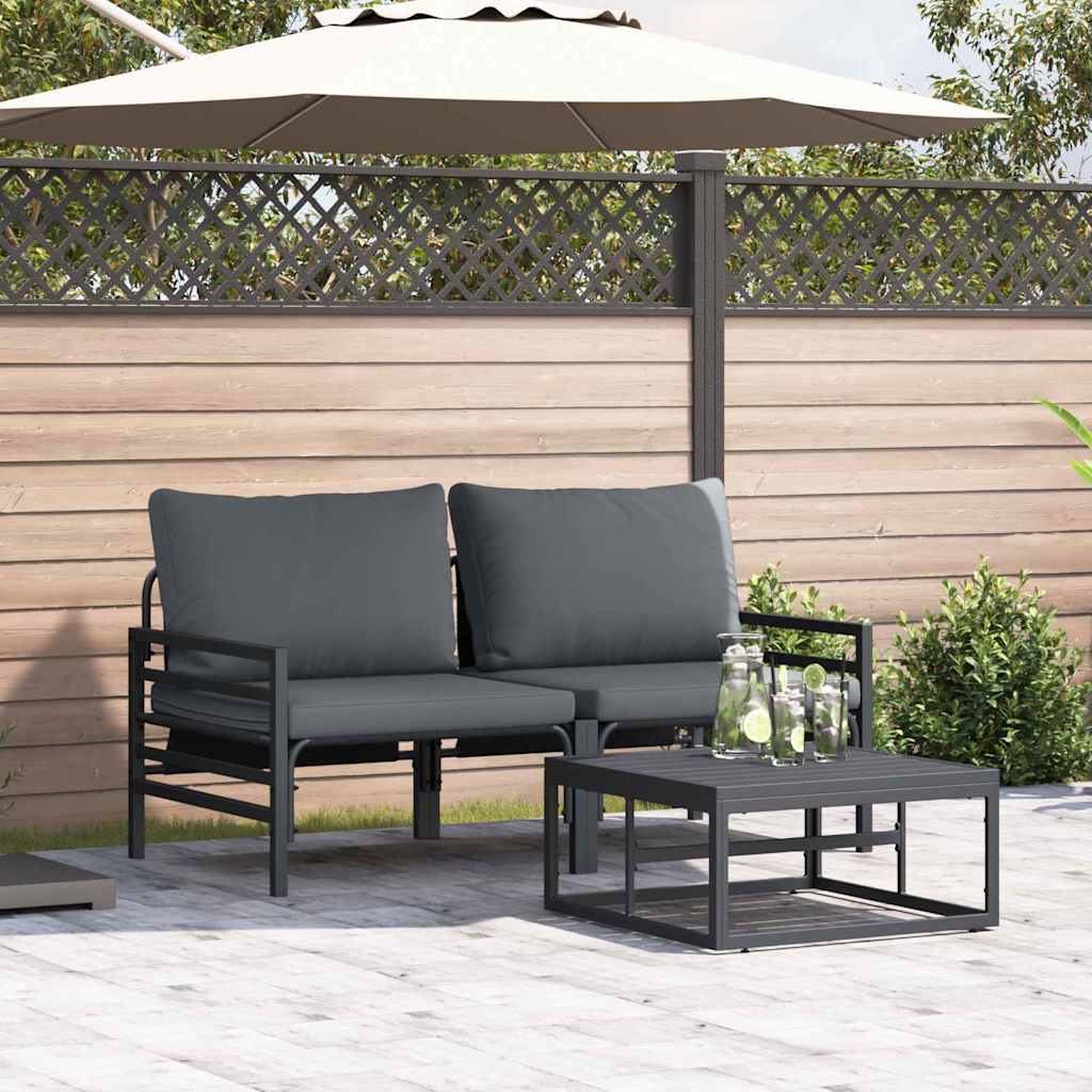 vidaXL vidaXL Garden Sofa Set with Cushion 3 pcs Black Steel - Garden Sofa Sets