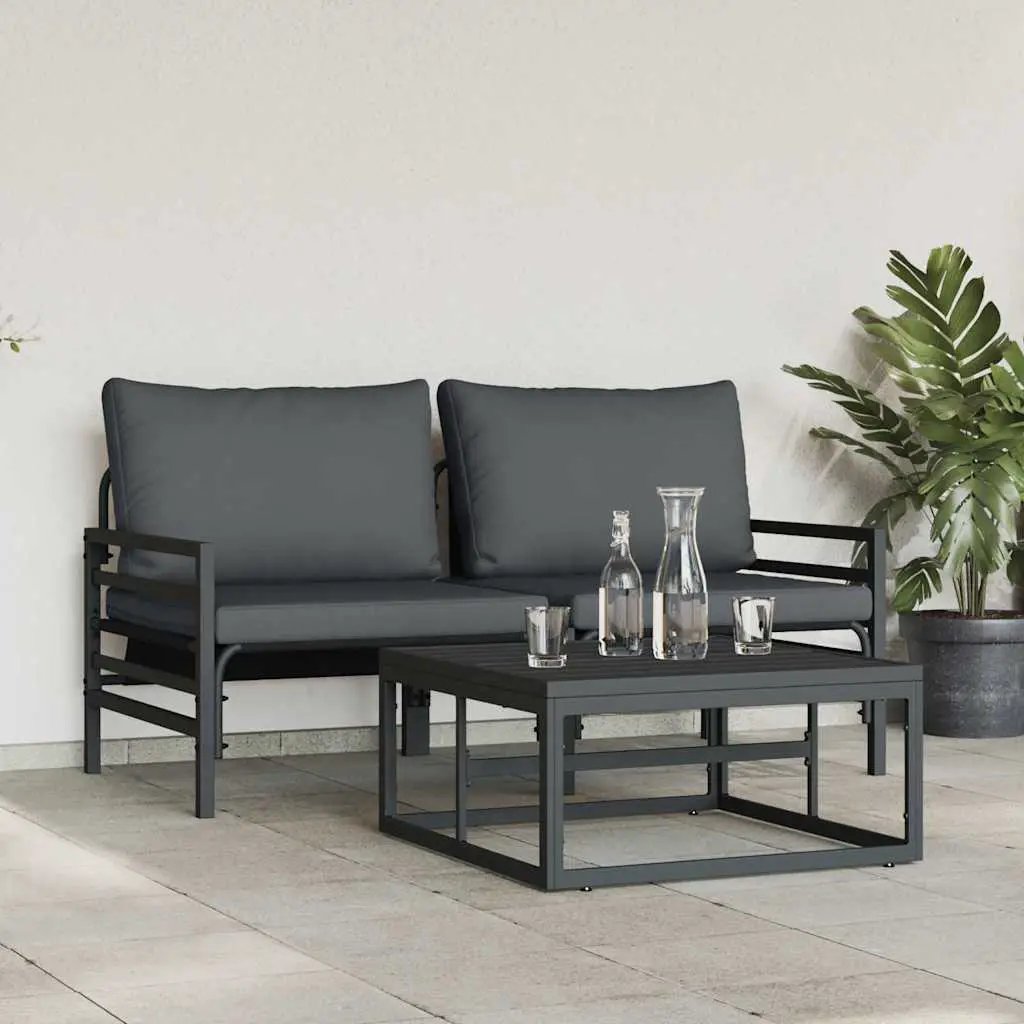 vidaXL vidaXL Garden Sofa Set with Cushion 3 pcs Black Steel - Garden Sofa Sets