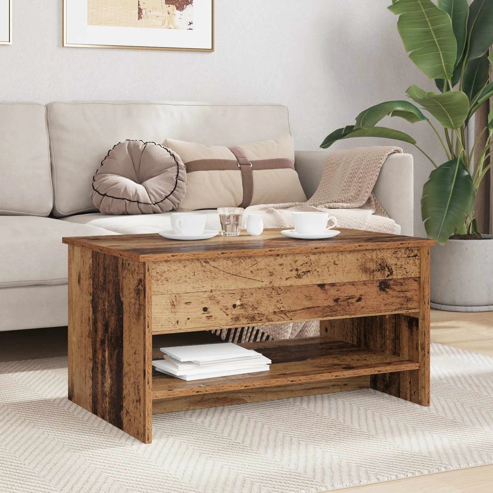 vidaXL VidaXL Coffee Table Old Wood With Rustic Finish 80x50.5x41.5 cm Engineered Wood Living Room Centerpiece - Coffee Table