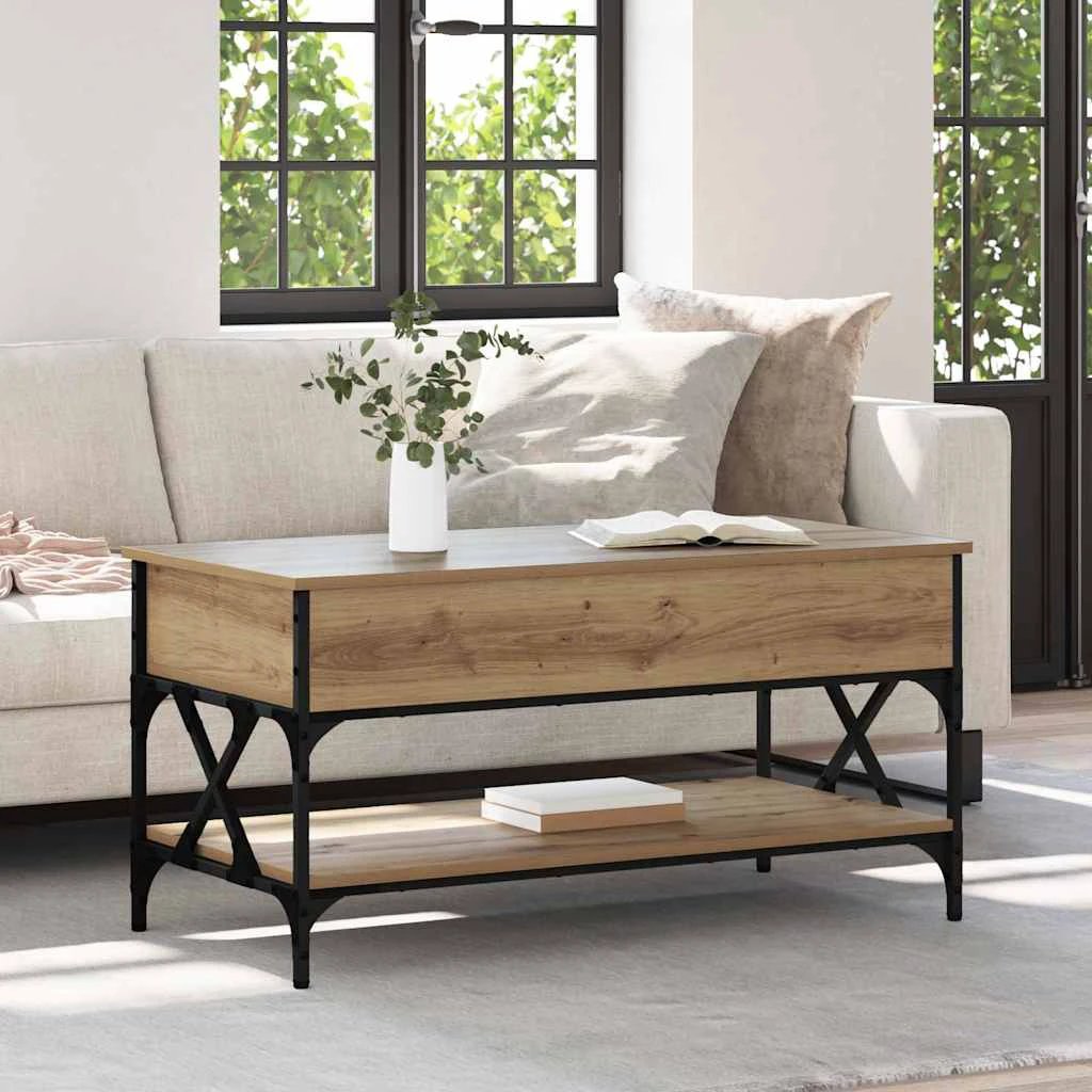 VidaXL Coffee Table 100x50x50cm Lift Top Oak Engineered Wood Living Room Industrial Style by vidaXL