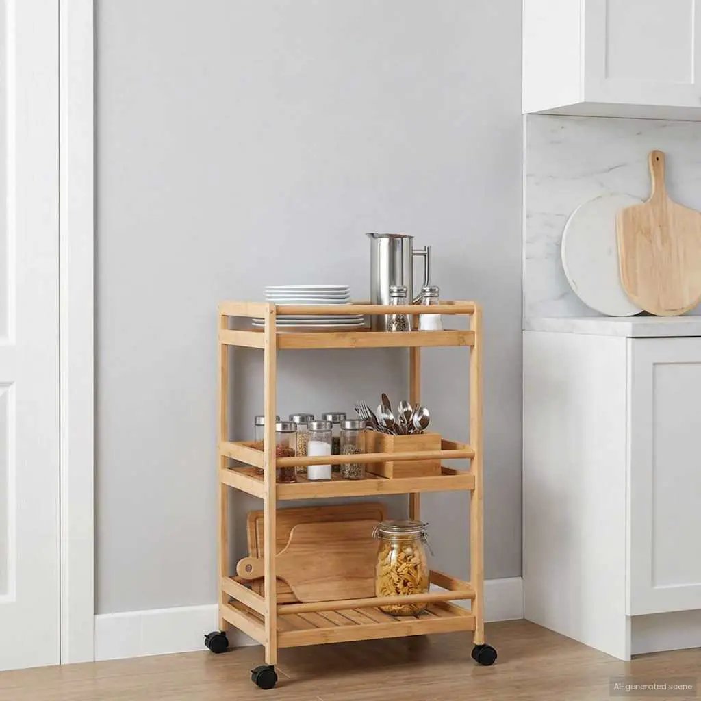 vidaXL Kitchen Trolley with Wheels Natural 46 x 38 x 76 cm Bamboo - from vidaXL