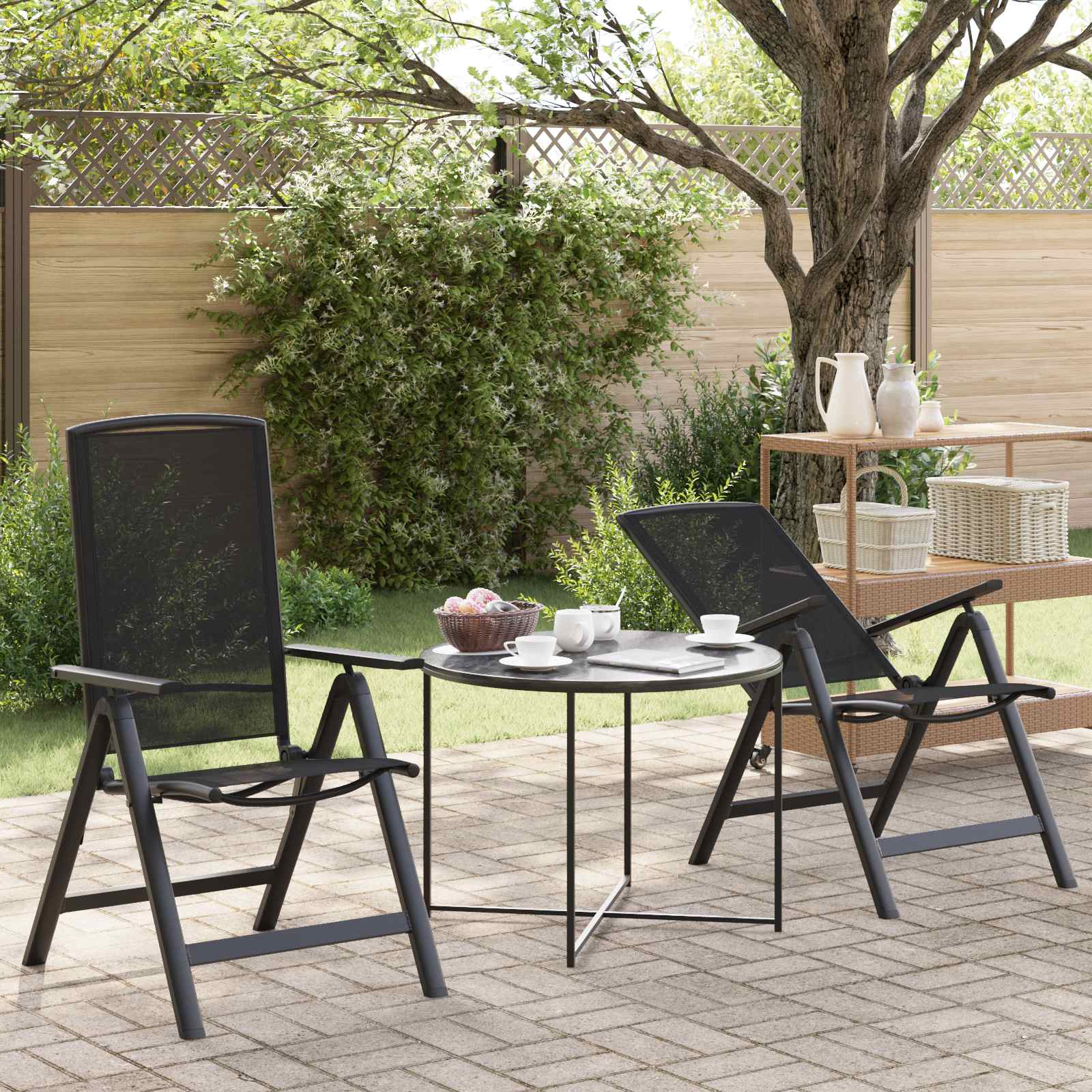 vidaXL vidaXL Reclining Garden Chairs 2 pcs Black 58 x 71 x 112 cm Textilene -