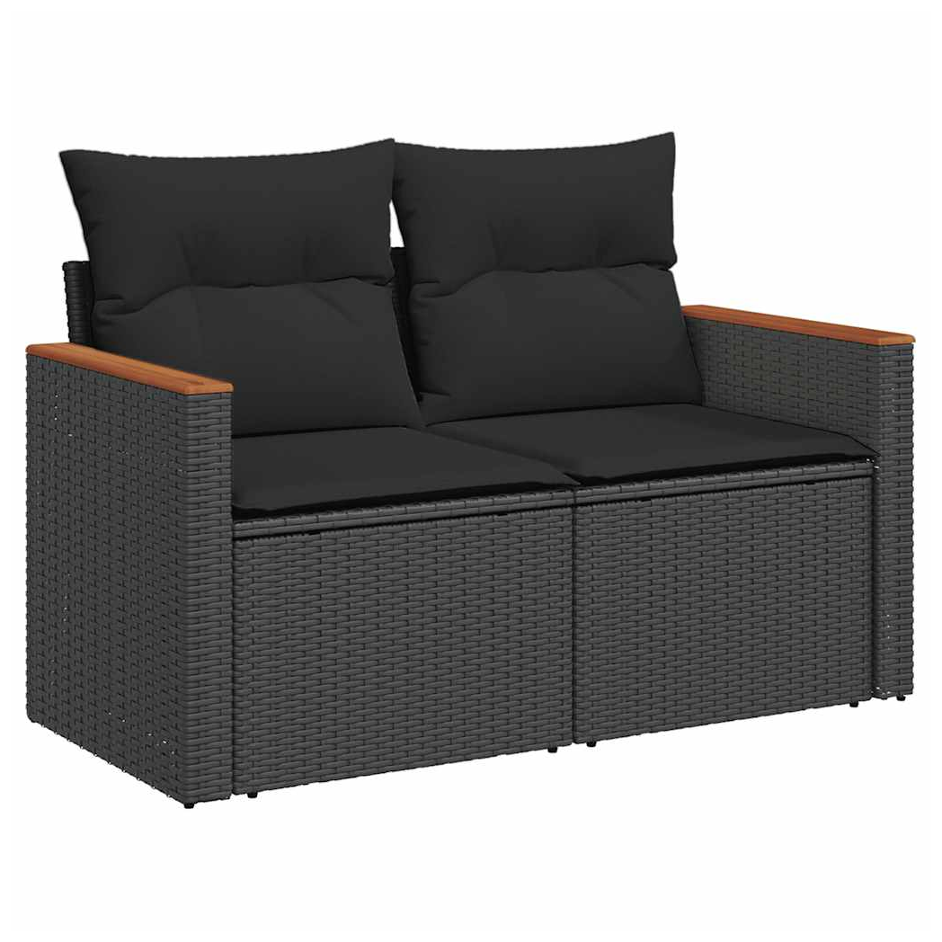 vidaXL vidaXL 5 Piece Garden Sofa Set with Cushions Black Poly Rattan Acacia - Garden Sofa Sets