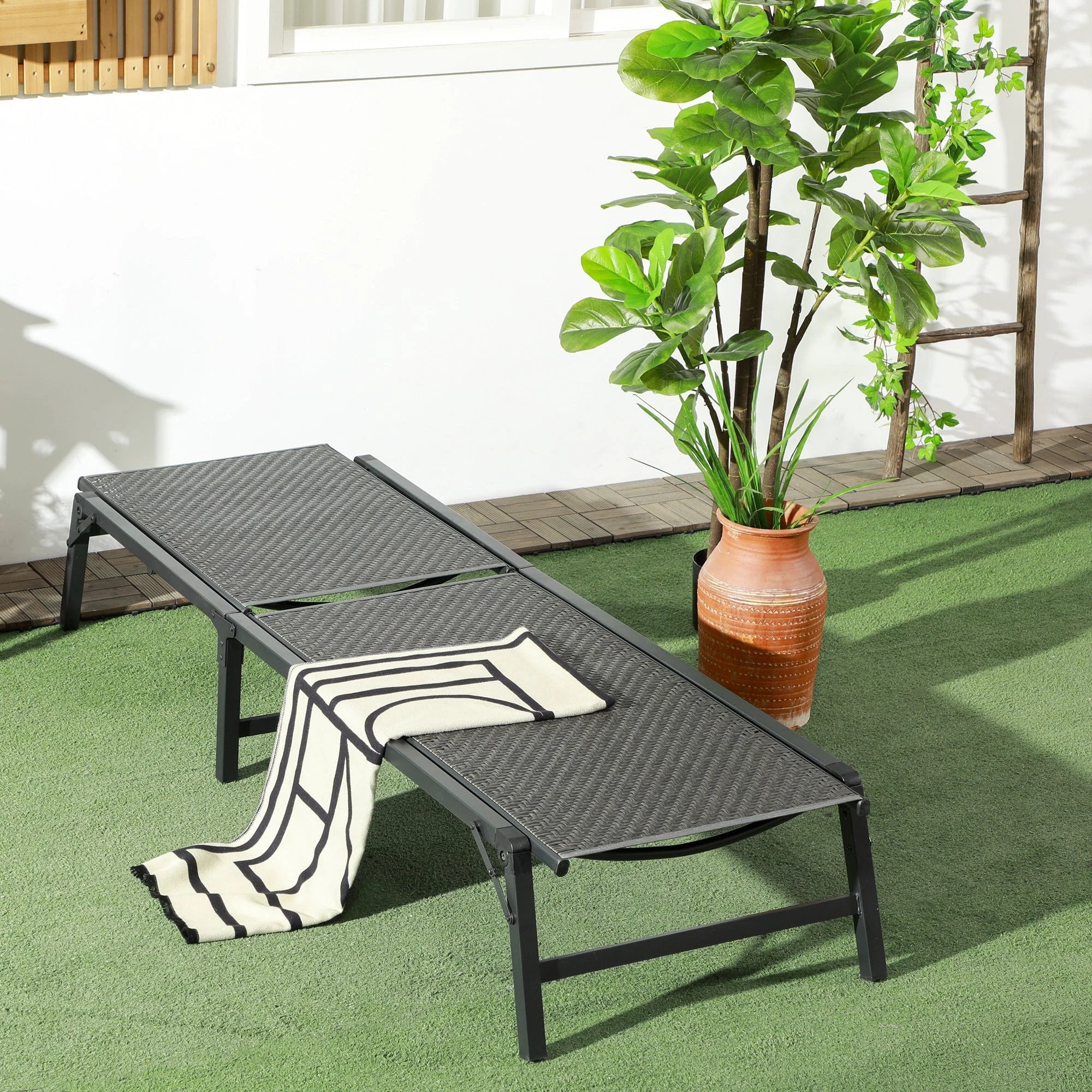 Outsunny Foldable PE Rattan Sun Lounger with 5-Level Adjustable Backrest by Outsunny