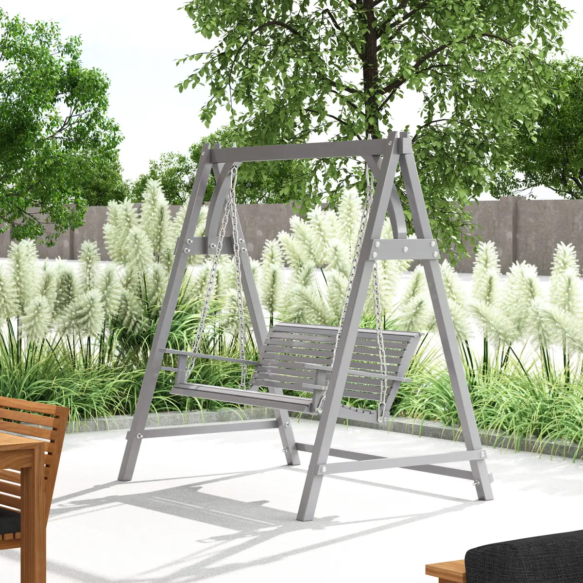 Outsunny Outsunny 2 Seater Wooden Garden Swing Seat Hammock Bench Lounger, Grey - Hammocks