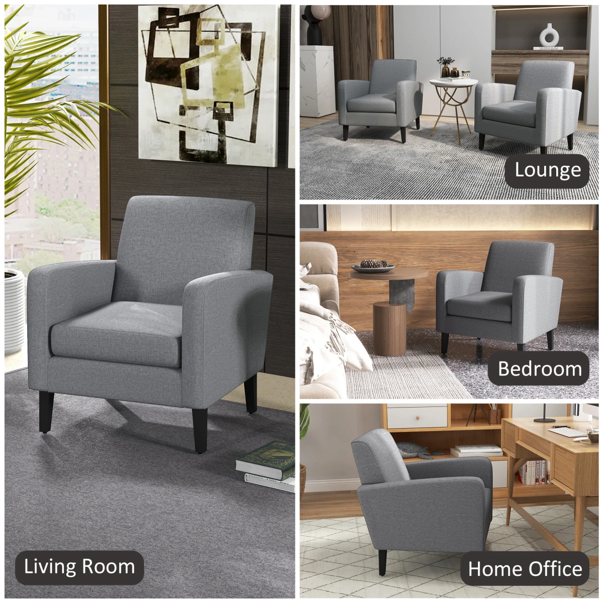 Premium Linen Armchair Compact Curved Arms For Living Room by HOMCOM