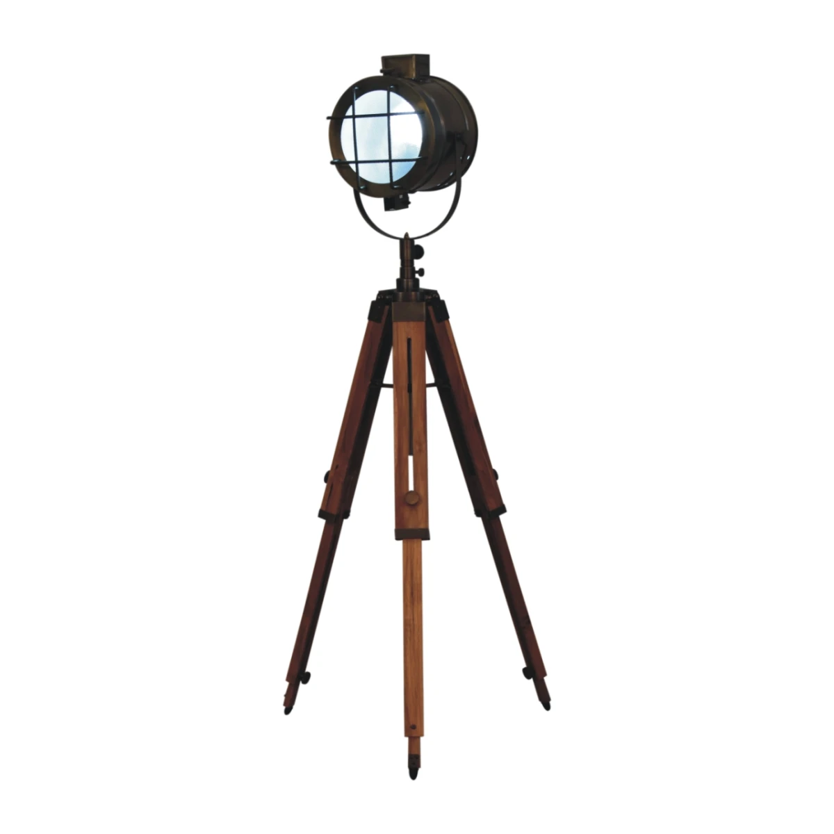 Artisan Furniture Artisan Caged Brass Spotlight Floor Lamp with Tripod Legs for Stylish Home Decor - Lamp