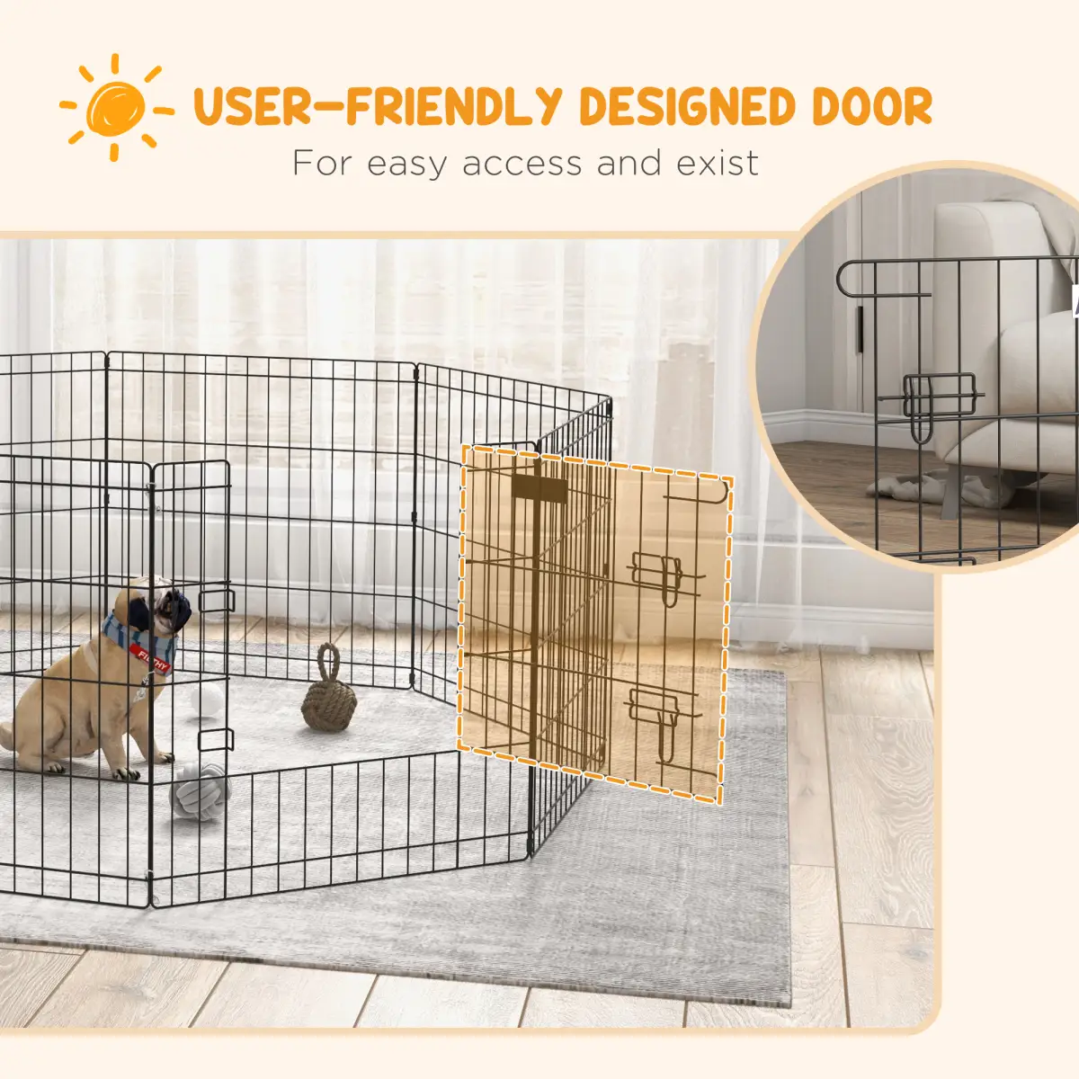 PawHut PawHut 24" Pet Dog Playpen, Puppy Cage, Eight-Panel Metal Fence, Run, Garden - Pet Playpen
