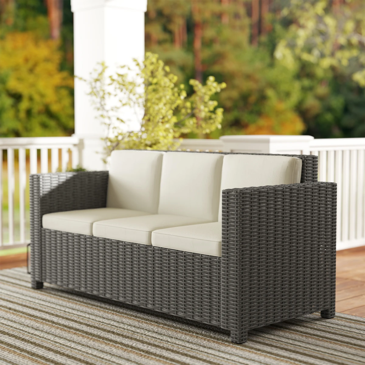 Outsunny Rattan 3 Seat Sofa Cushions 10cm Thick Outdoor by Outsunny