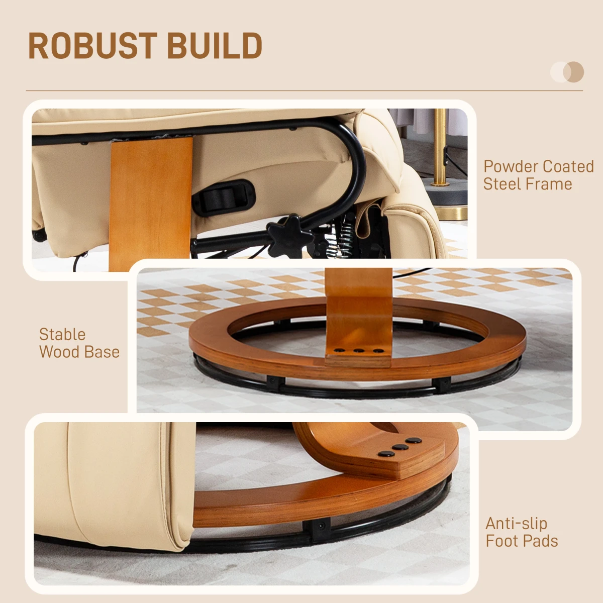 HOMCOM PU Leather Reclining Armchair For Living Room Beige by HOMCOM