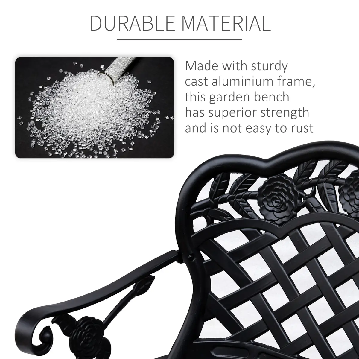 Outsunny Garden Bench, Cast Aluminium, 107Lx58Wx85H cm-Black - Garden Chairs