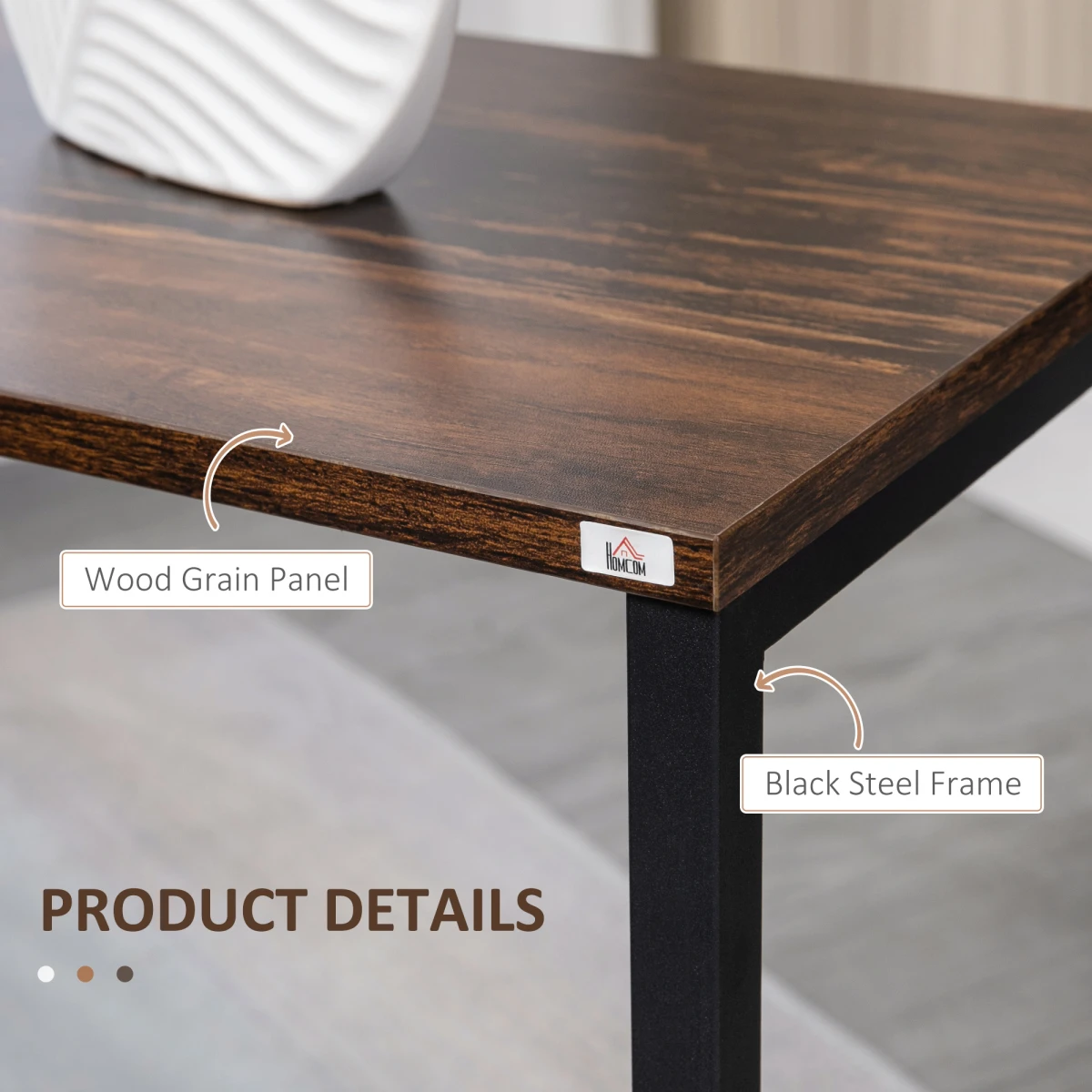 HOMCOM HOMCOM C Shaped Nesting Tables Set of 3 Small Medium Large Rustic Brown Steel Frame Space Saving Living Room End Tables - Nest of Tables