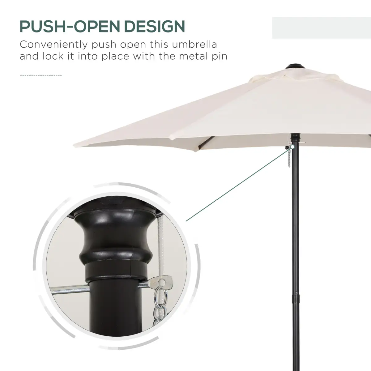 Outsunny 1.96m Parasol Patio Umbrella, Cream White - Parasol