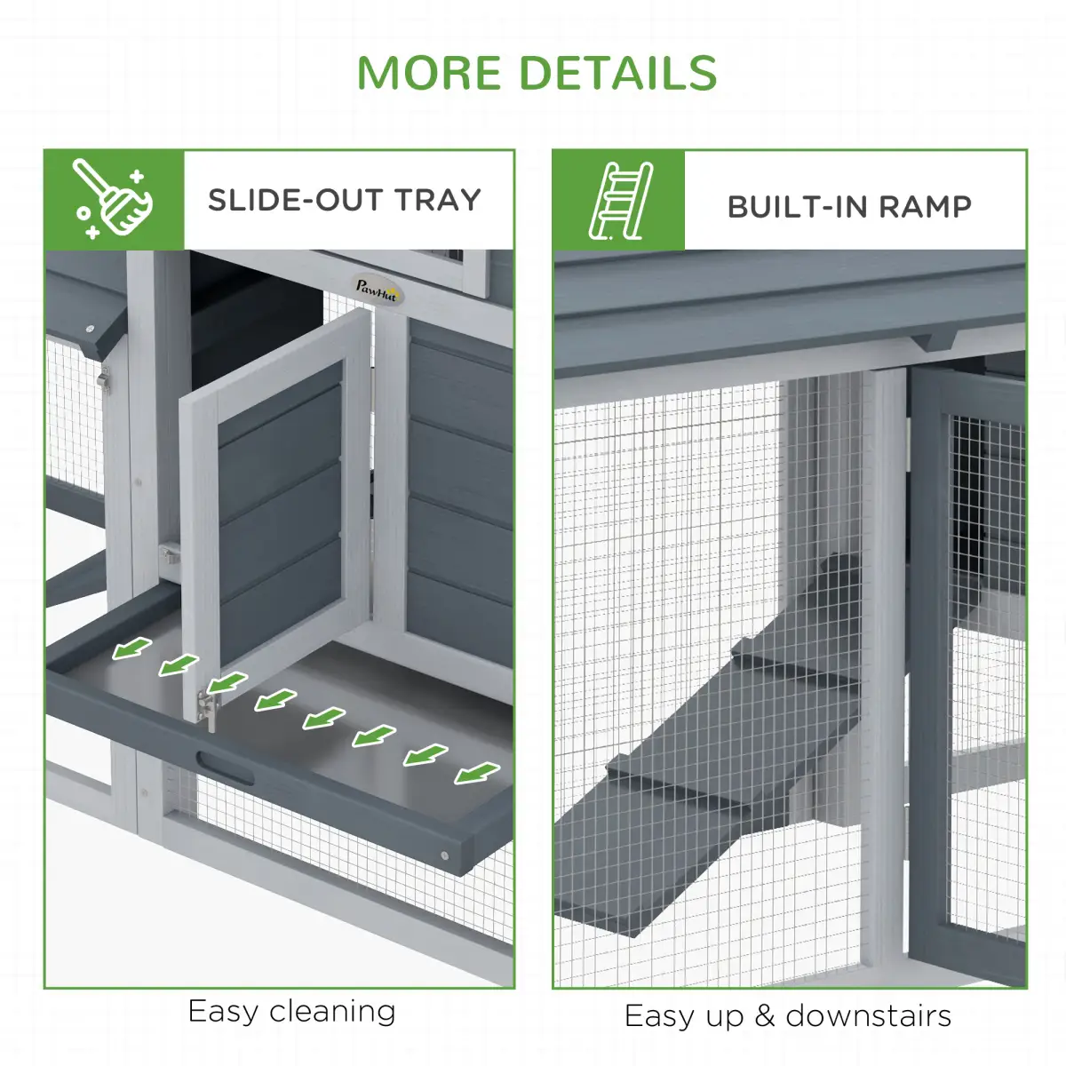 Pawhut Small Chicken Coop Hen Cage Nesting Box w/ Outdoor Run Grey 150.5 x 54 x 87 cm - Chicken Coop