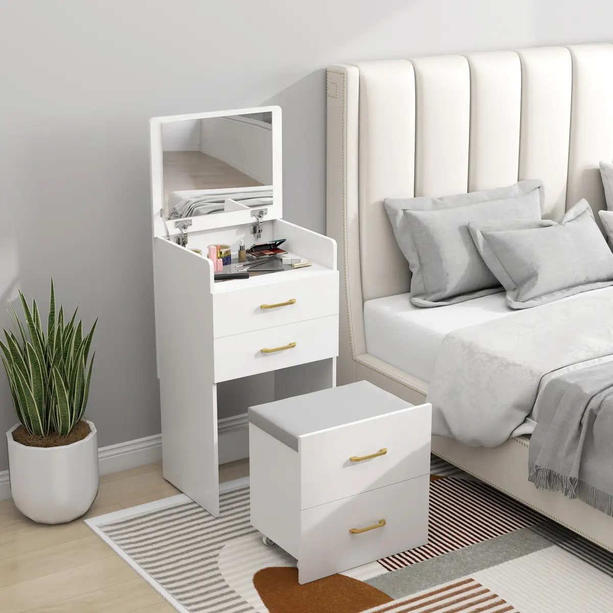 HOMCOM HOMCOM 3 in 1 Dressing Table Vanity Desk with Mirror and Cushioned Stool - Desk