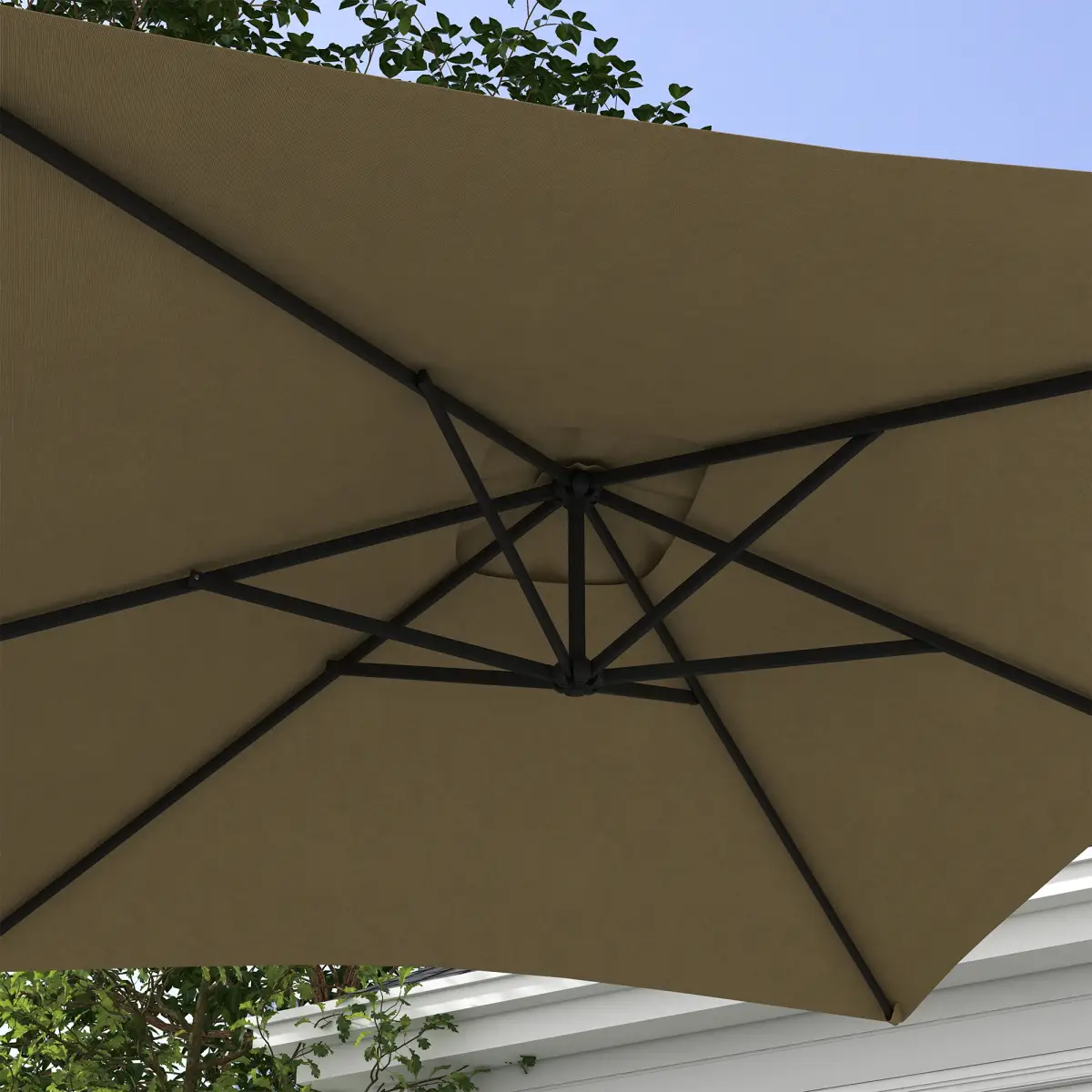 Outsunny Outsunny 3 m Cantilever Parasol with Cross Base, Crank Handle, 6 Ribs, Brown - Parasol