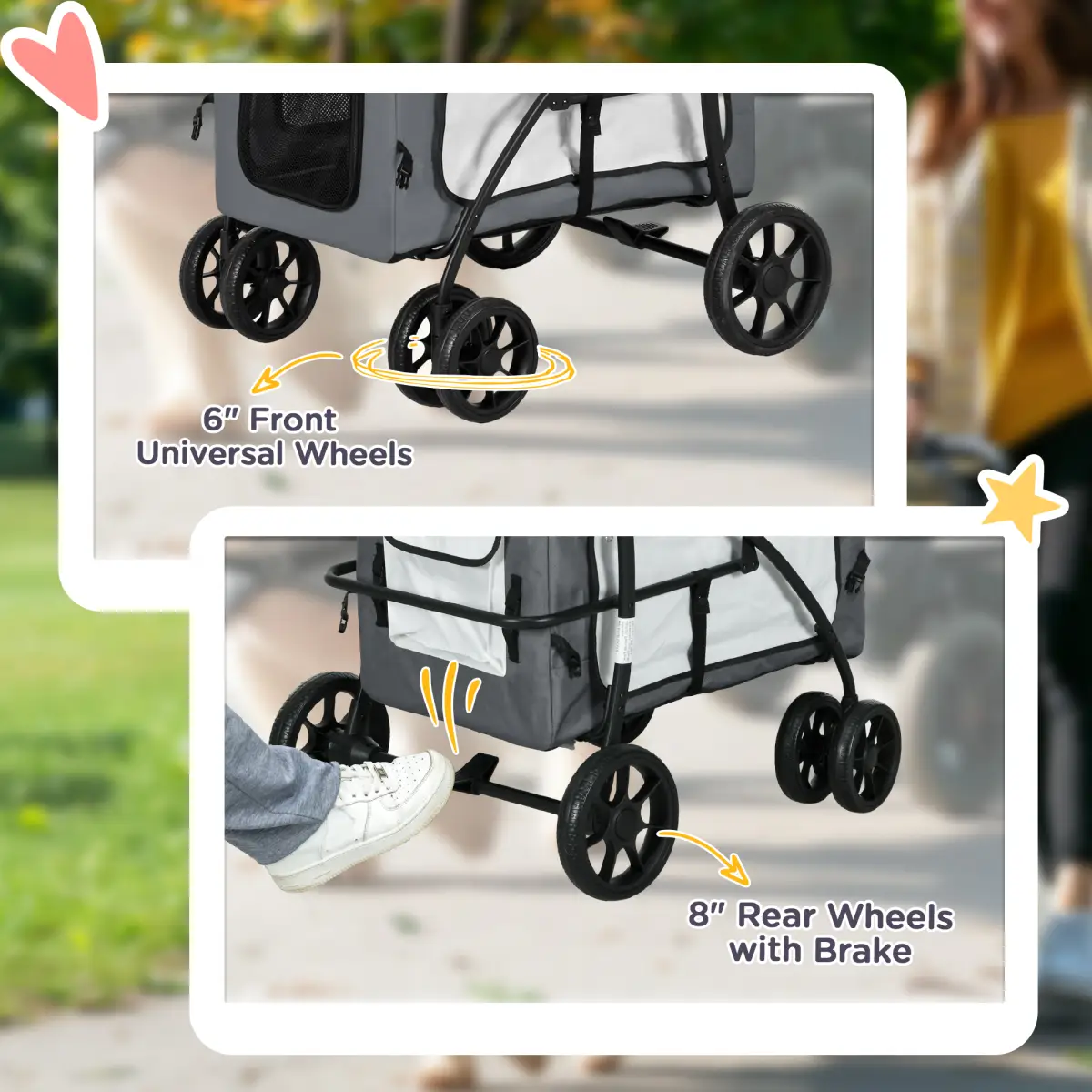 PawHut PawHut Foldable Pet Stroller w/ Detachable Carrier, Soft Padding - Grey - Pet Carrier