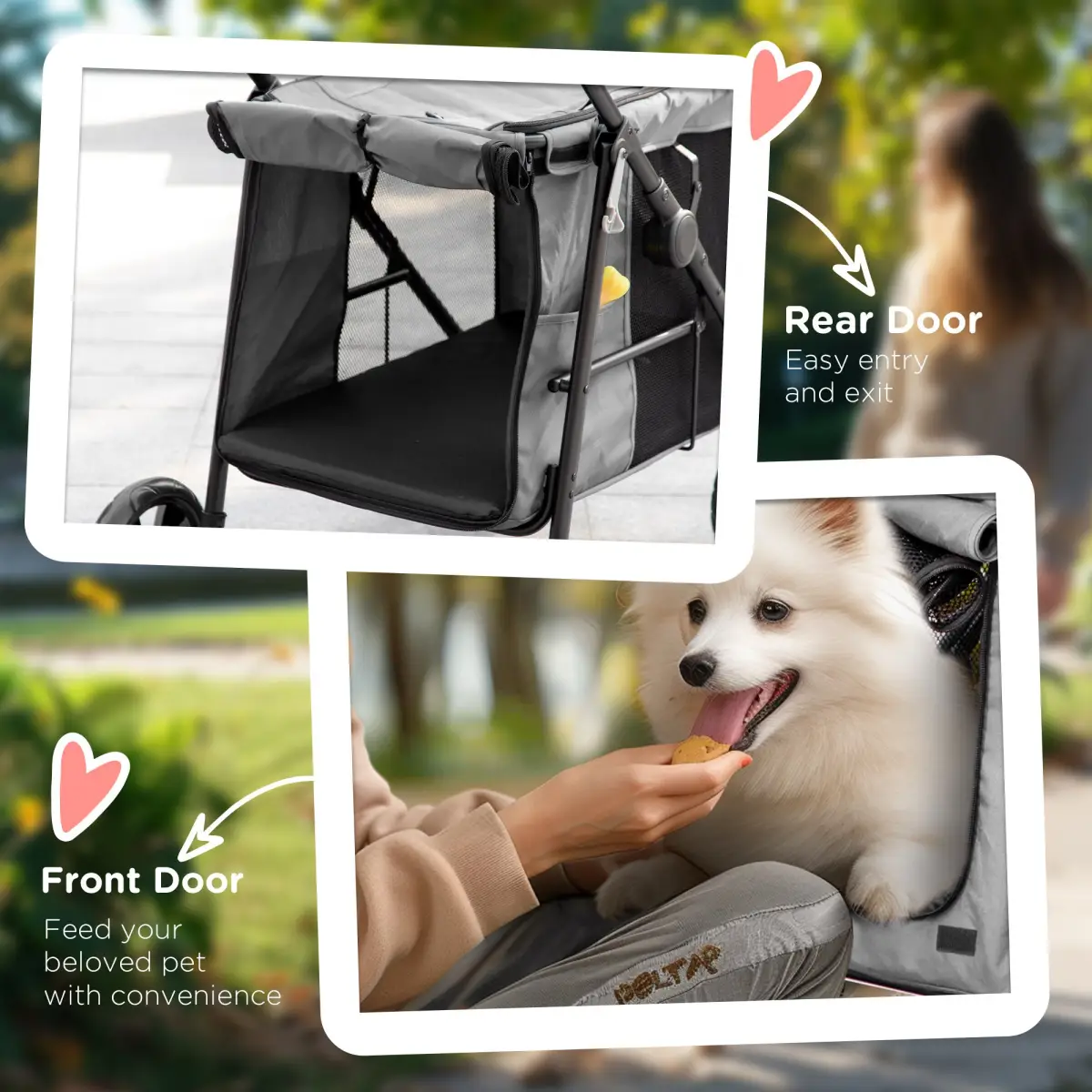 PawHut PawHut One-click Foldable Pet Stroller w/ Mesh Windows, for Small Pets - Grey - Pet Carrier