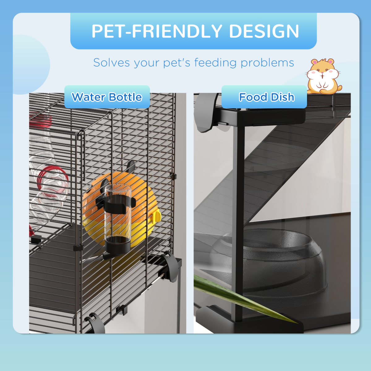 PawHut Hamster Cage w/ Tubes, Ramps, Platforms, Hut, 60 x 40 x 57cm - from PawHut