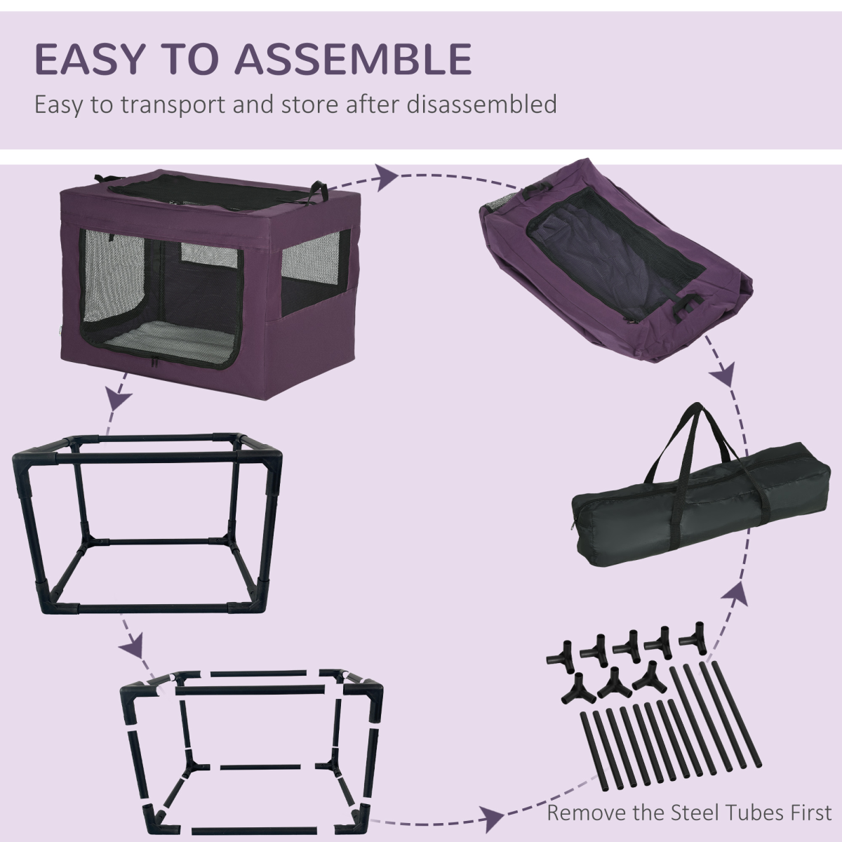 80cm Foldable Pet Carrier Cat Bag w/ Cushion, for Small, Medium Dogs - Purple - from Unbranded