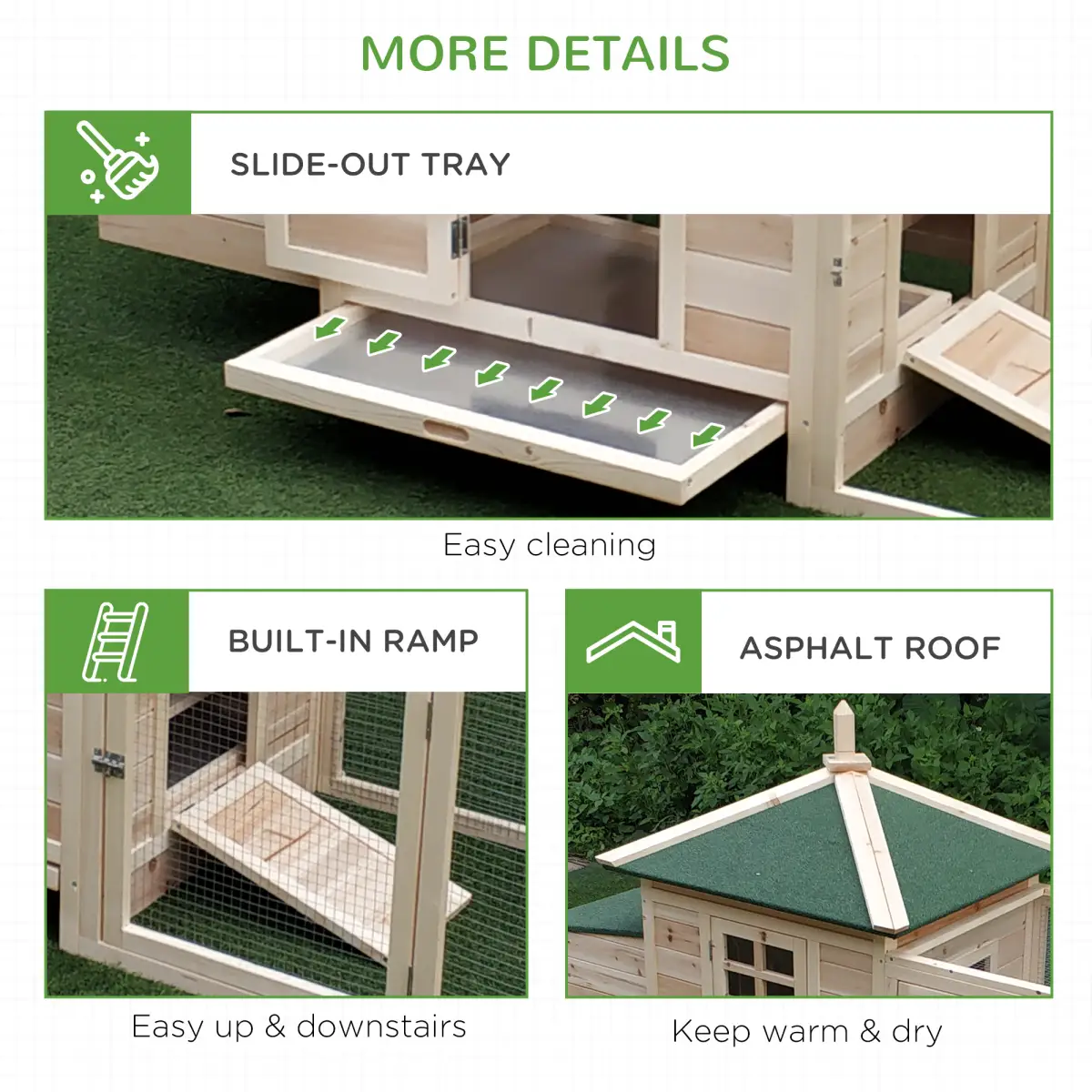 Pawhut Chicken Coop Small Animal Pet Cage w/ Nesting Box Outdoor Run Backyard Wooden - Chicken Coop