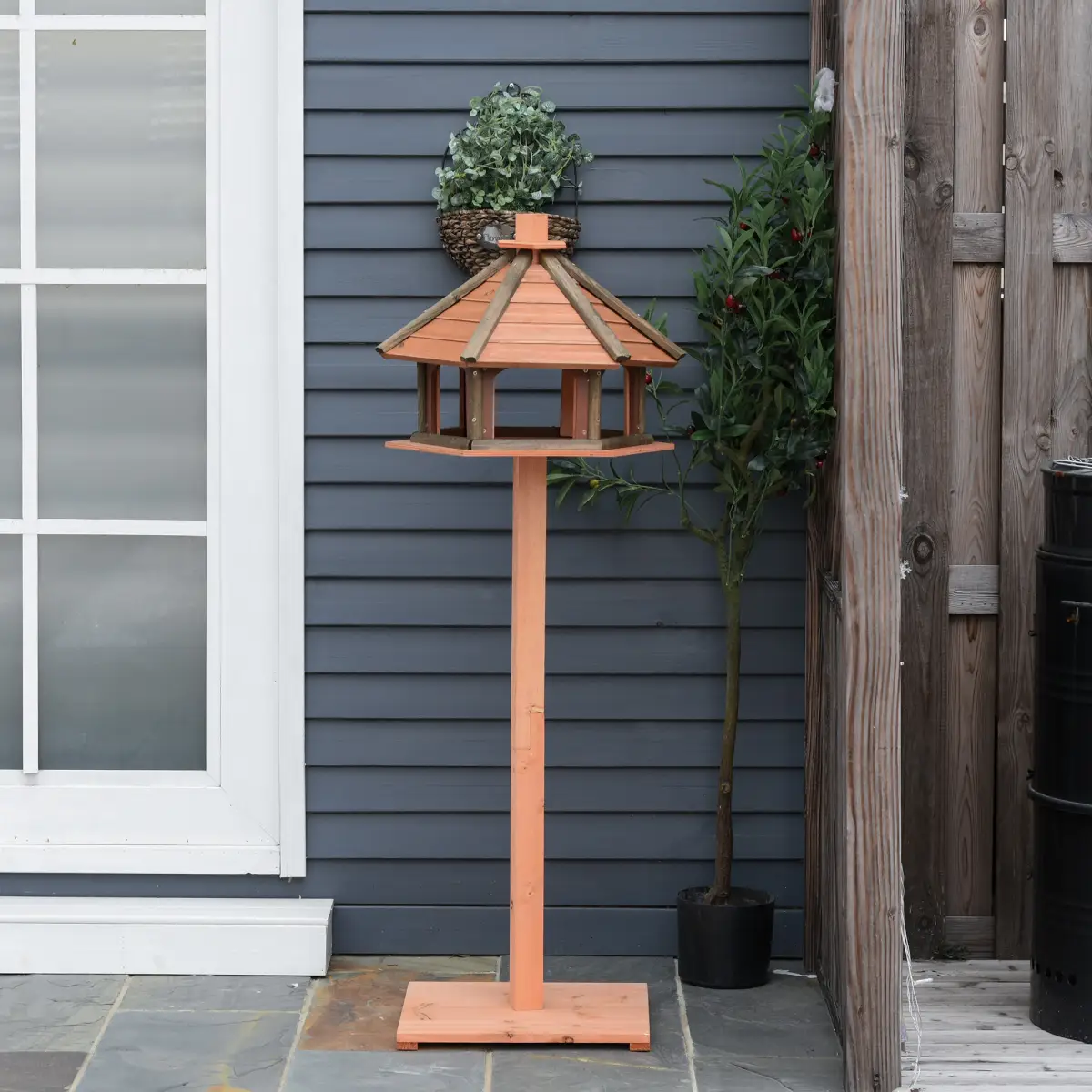 Pawhut Wooden Bird Feeder Wooden Bird Table Bird Feeder with Roof, Brown, 130cm - Bird Feeder