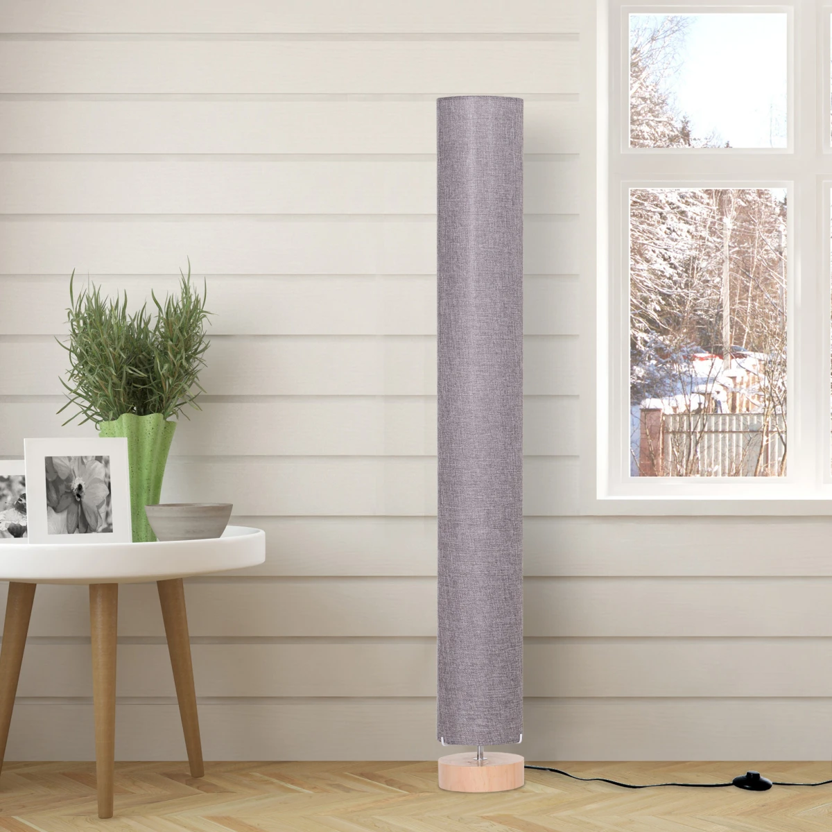 HOMCOM Contemporary Wooden Base Floor Lamp 120 cm with Linen Shade - Lamp