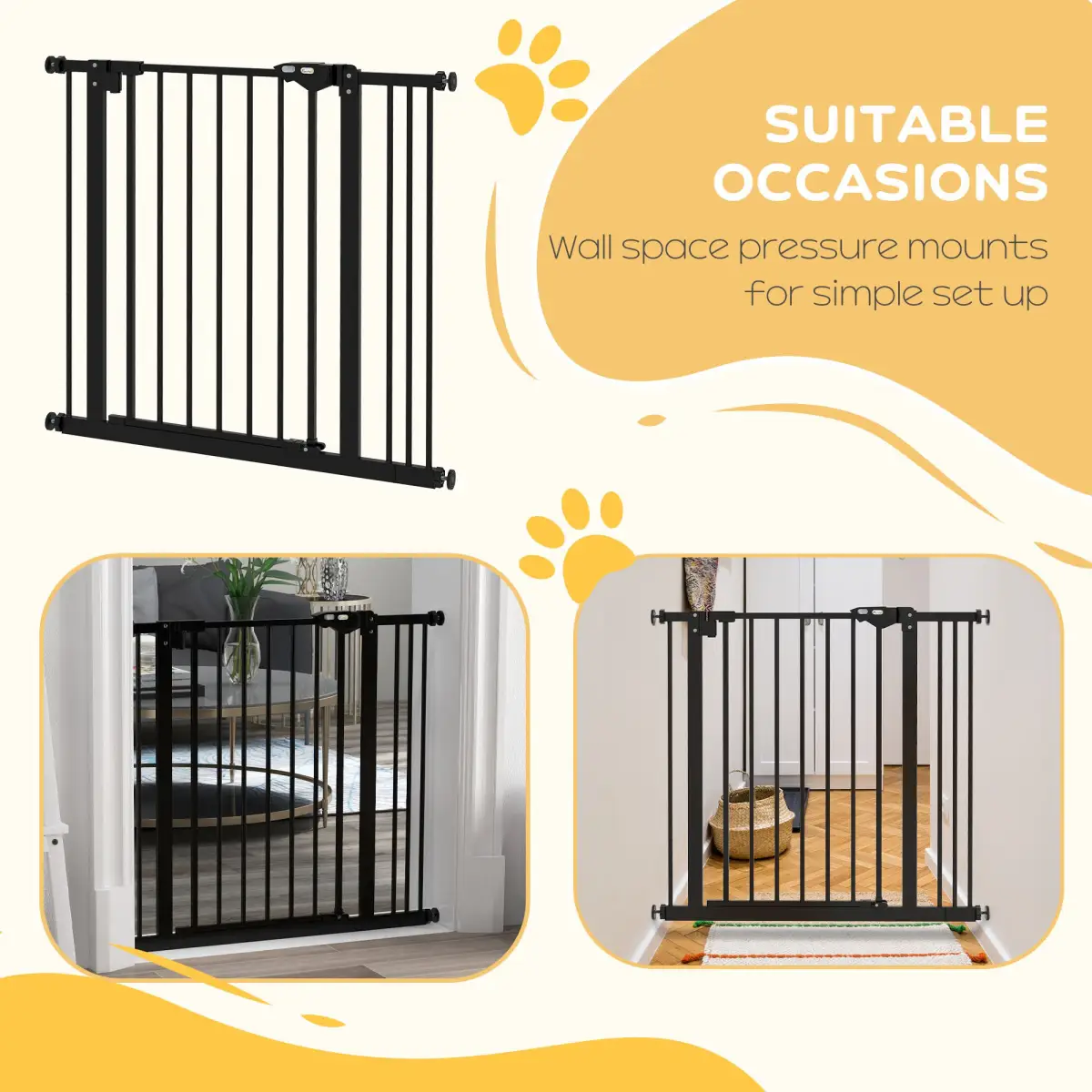 PawHut PawHut Adjustable Safety Gate w/ 1 Extensions and Four Adjustable Screws, Black - Pet Gate