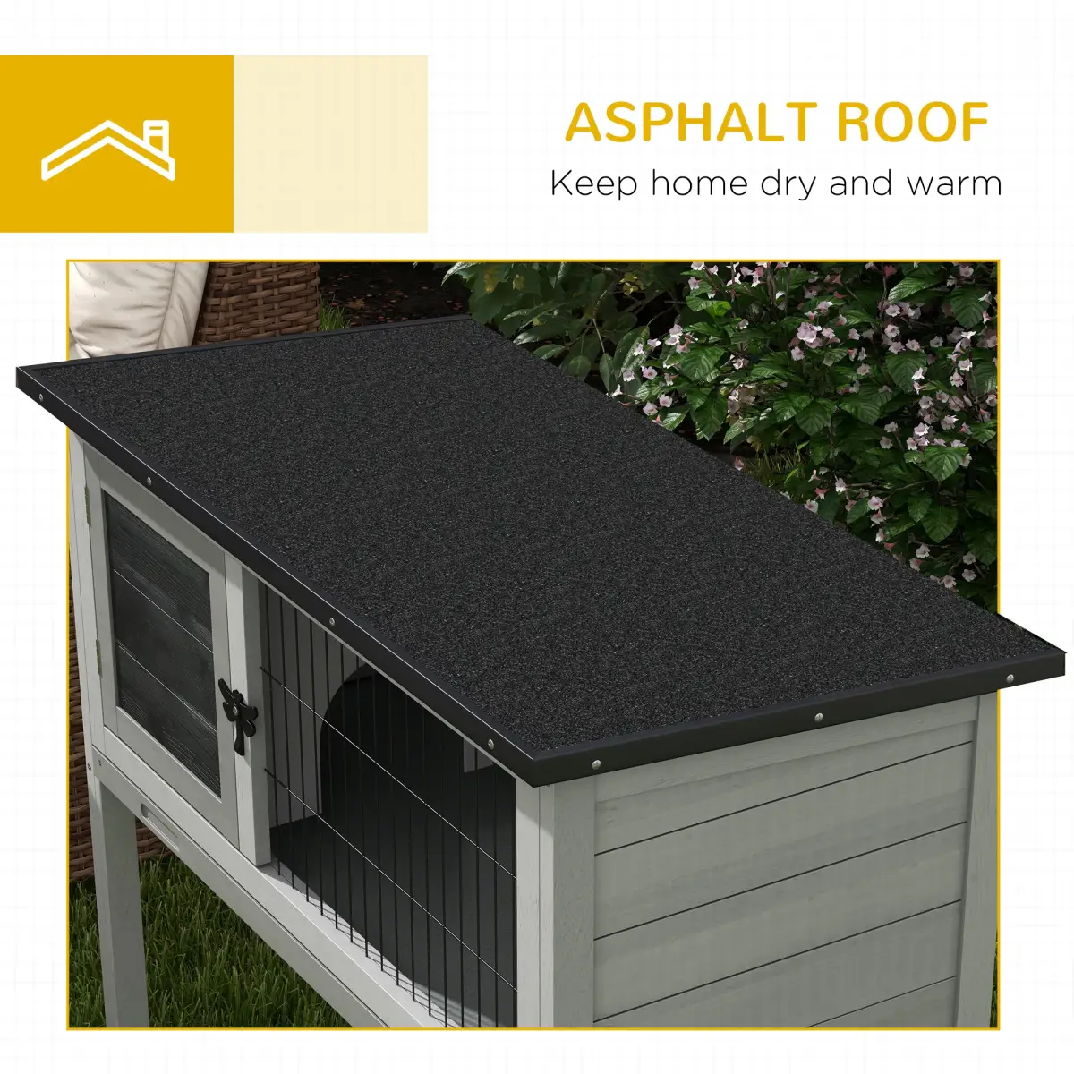 PawHut PawHut Large Elevated Indoor Outdoor Wooden Rabbit Hutch with Asphalt Roof, Tray - Rabbit Hutch