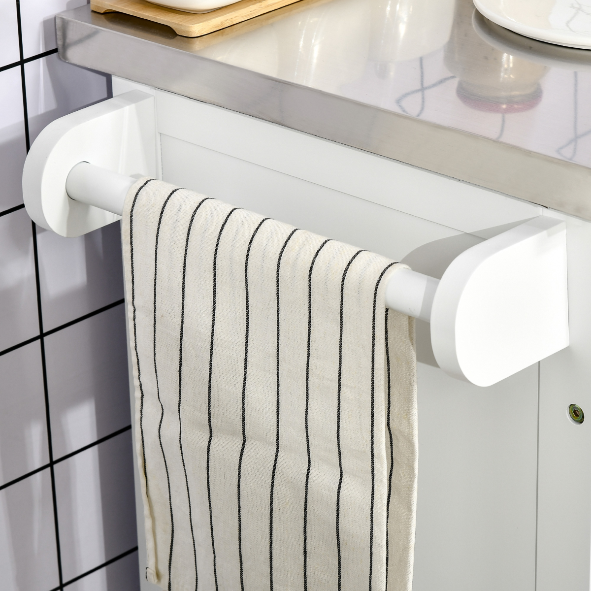 Rolling Kitchen Cart Storage Trolley with Drawer Towel Rail Steel White - from HOMCOM
