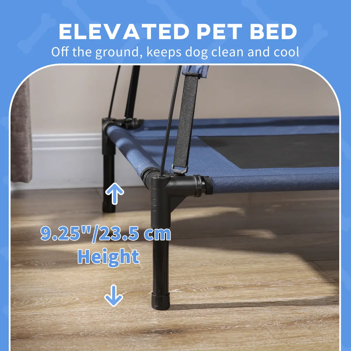 PawHut PawHut 122cm Elevated Dog Bed Cooling Raised Pet Cot UV Protection Canopy Blue - Dog Beds