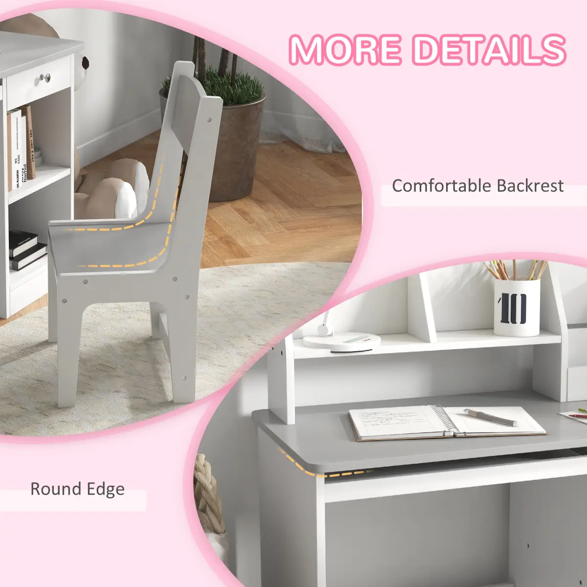 ZONEKIZ ZONEKIZ Kids Desk and Chair Set with Storage for 5-8 Years, Grey - Desk