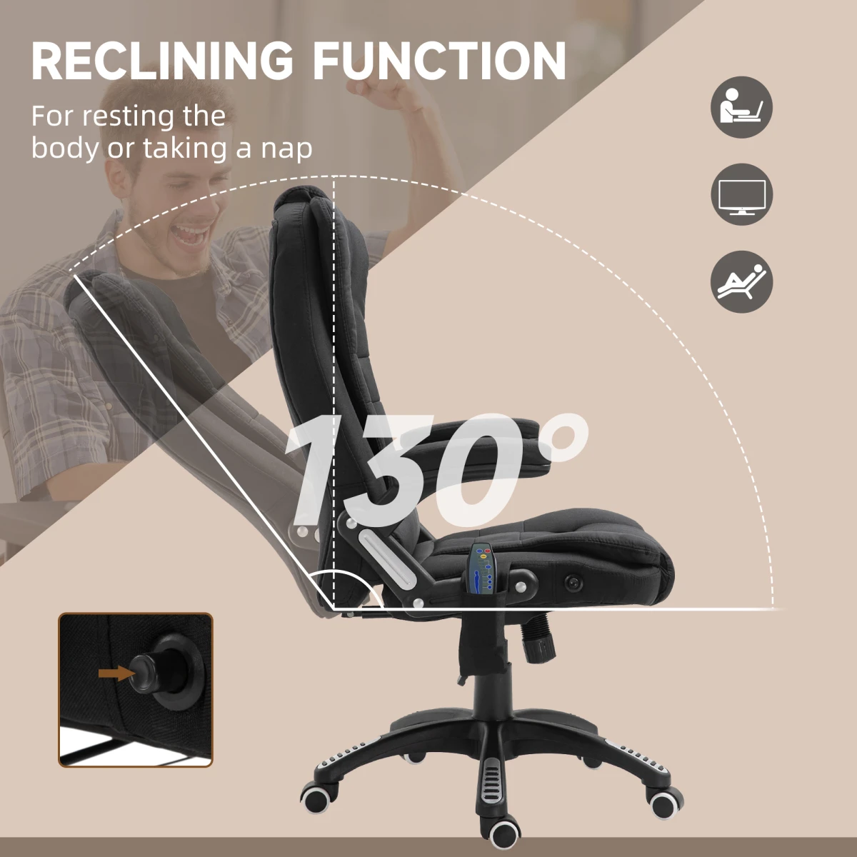 Premium Executive Recliner Chair With Heating Massage Six Points Back Shoulder Headrest For Home Office Black
