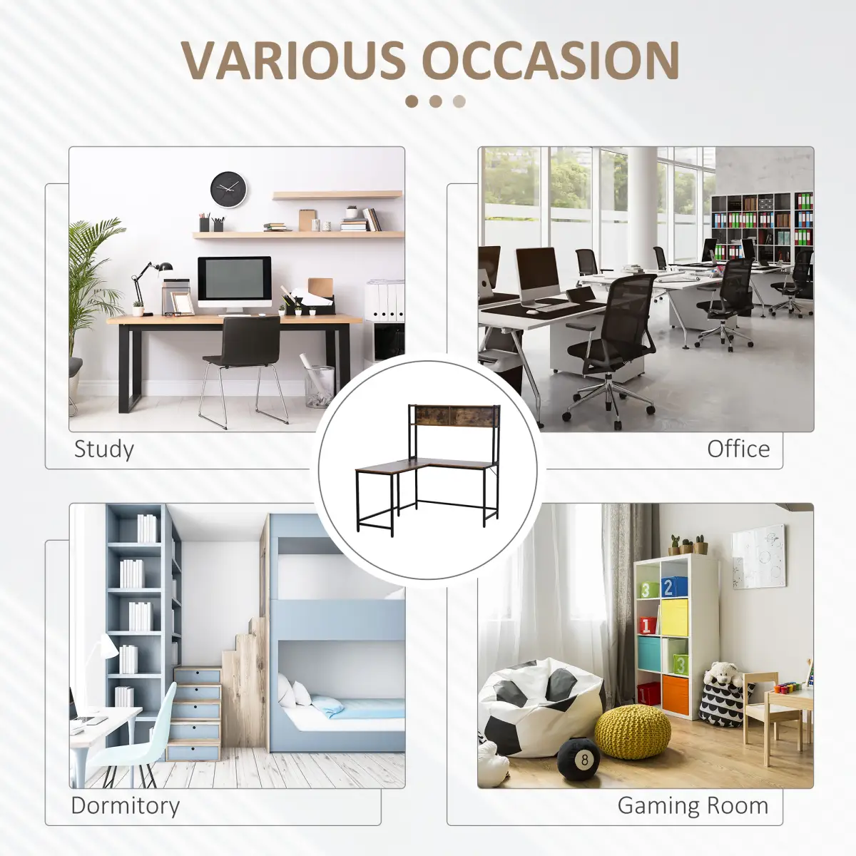 HOMCOM 149x140x125cm Industrial L-Shaped Desk w Shelf - Brown & Black - Desk