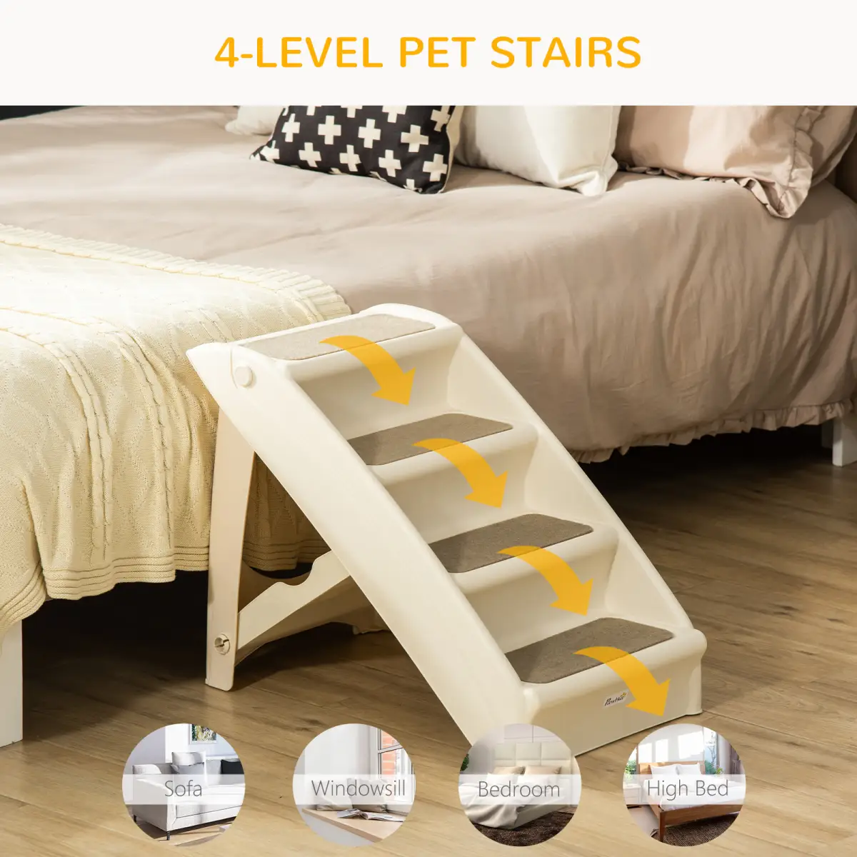 Unbranded Portable Dog Steps for Bed, Sofa Non-Slip Pet Stairs for Cats, Dogs - Beige - Dog Steps