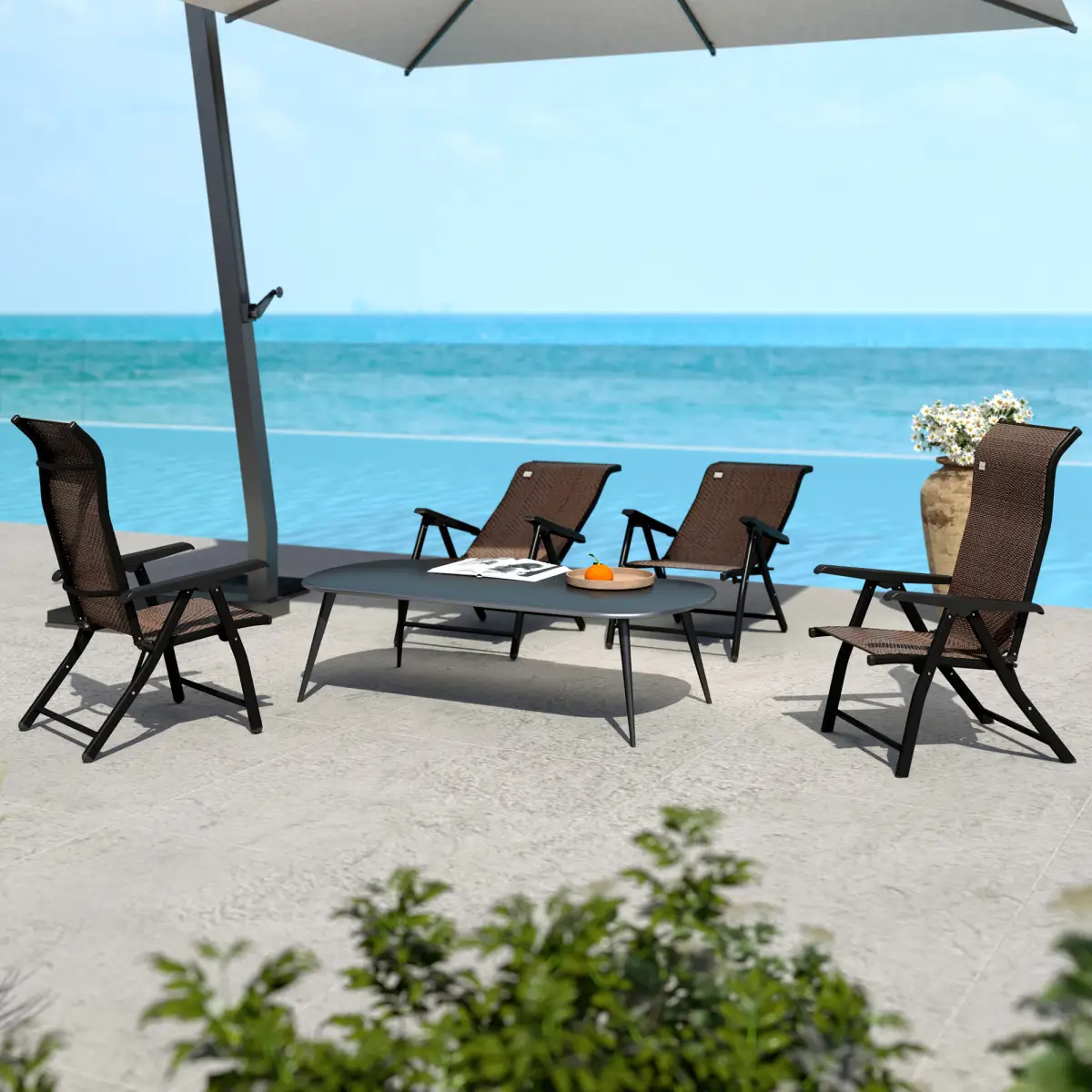 Outsunny Outsunny Set of 4 Outdoor Rattan Folding Chair w/ Adjustable Backrest Brown - Folding Chairs