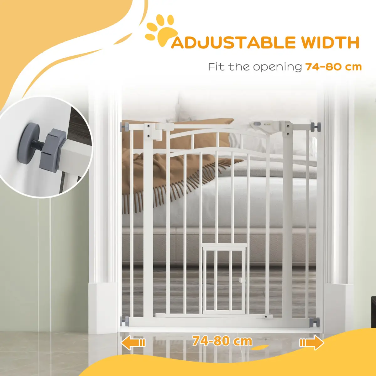 PawHut PawHut Pressure Fit, Safety Gate Dog Gate w/ Small Cat Door Opening, 74-80cm - Pet Gate