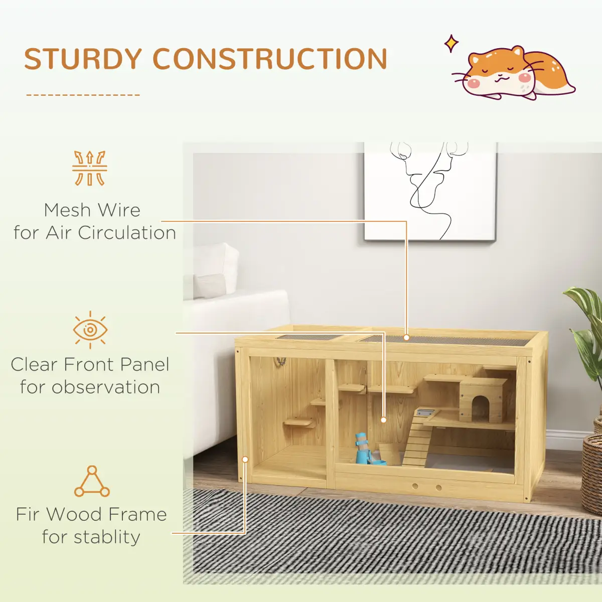 PawHut PawHut Wooden Hamster Cage with Water Bottle, Platforms, Openable Roof - Pet Cage