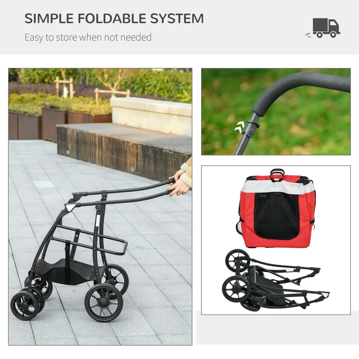 PawHut PawHut Foldable Pet Stroller w/ Detachable Carrier, Soft Padding - Red - Pet Carrier