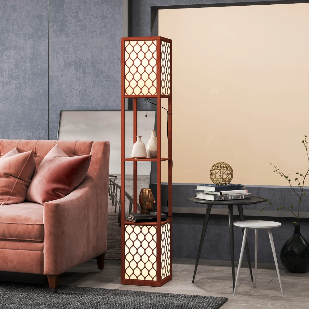 HOMCOM 2-Light Floor Lamp with Shelves for Cozy Living Spaces - Lamp