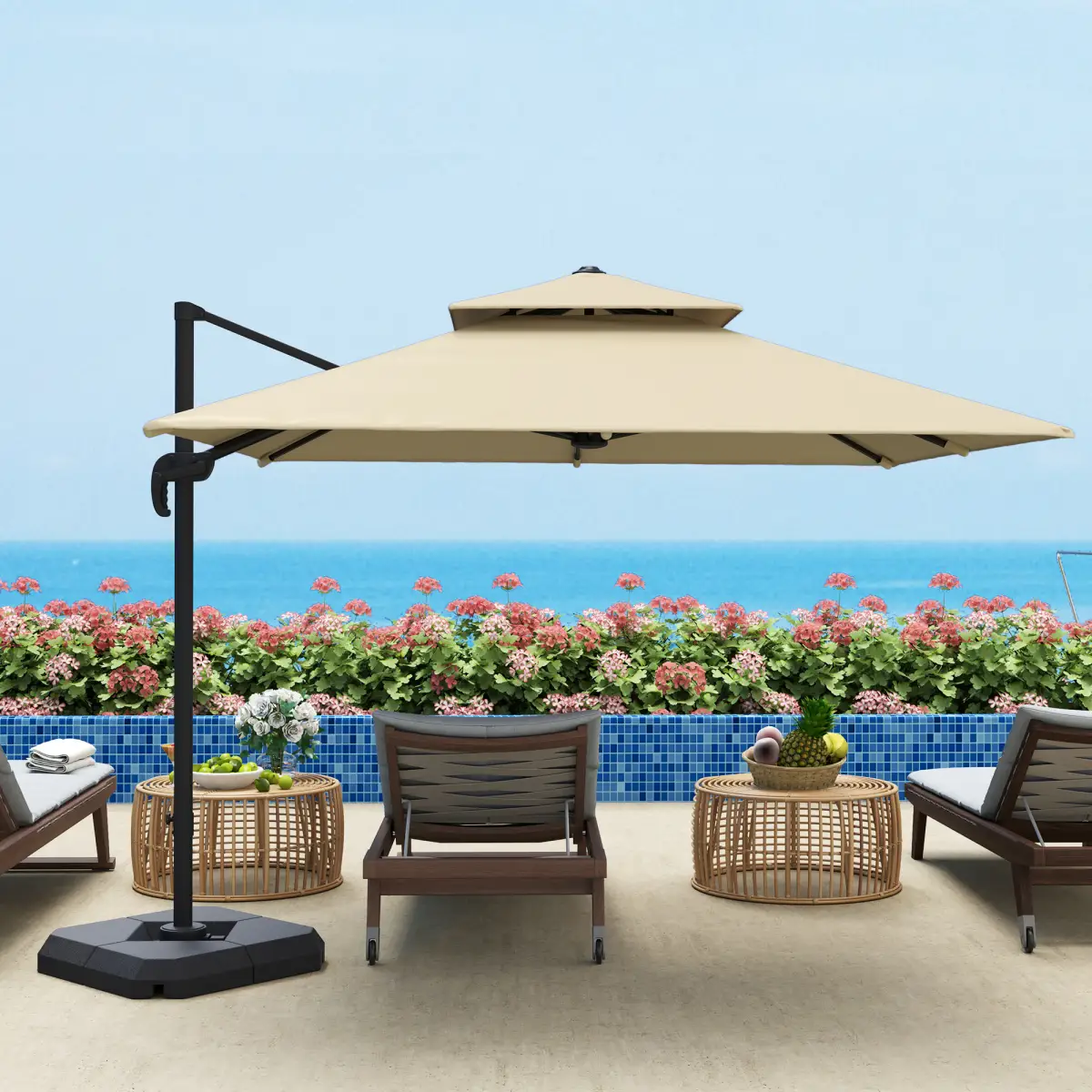 Outsunny Outsunny 360° Cantilever Parasol Roma Umbrella w/ Base Weights, Khaki - Parasol