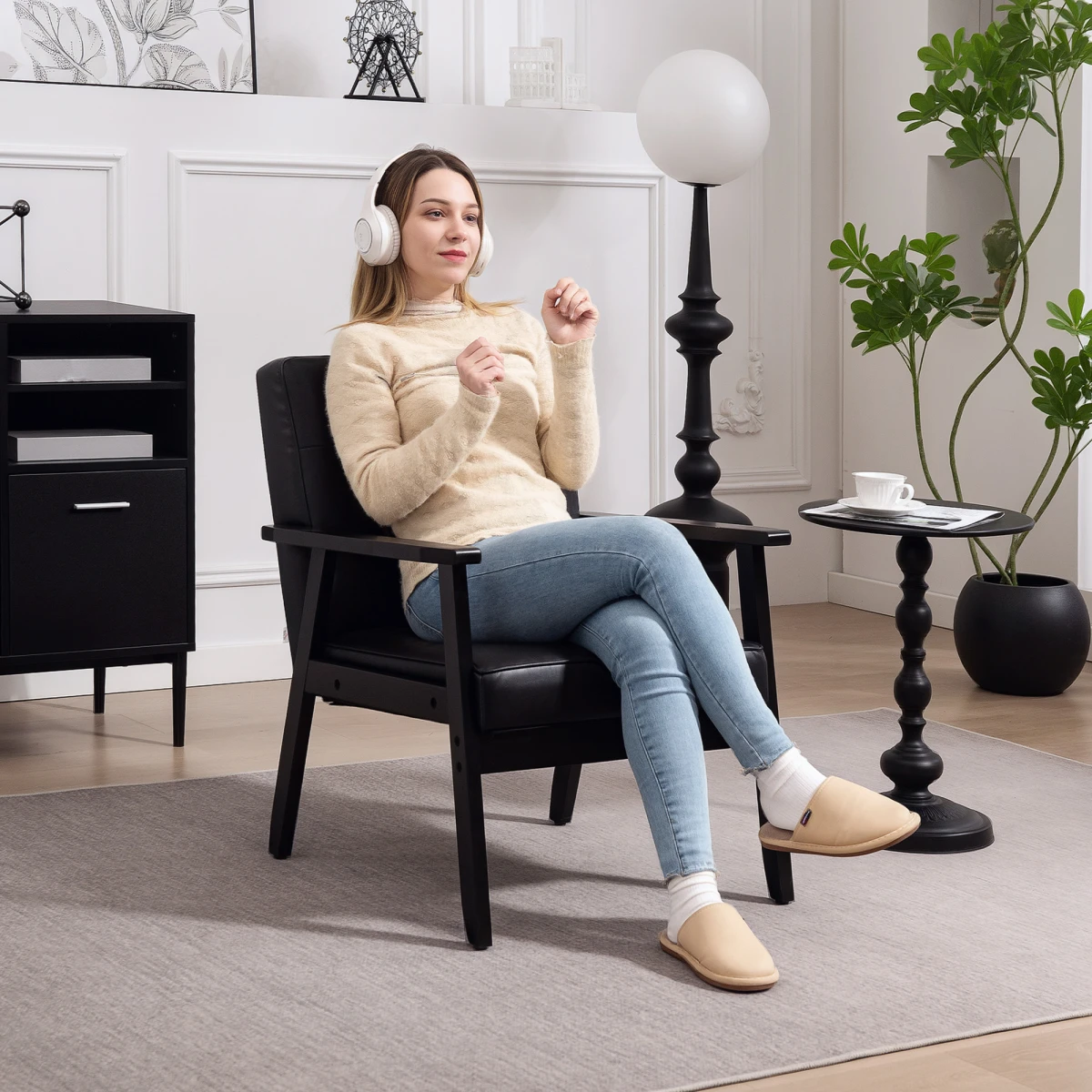 HOMCOM PU Leather Accent Chair With Armrests Living Room by HOMCOM